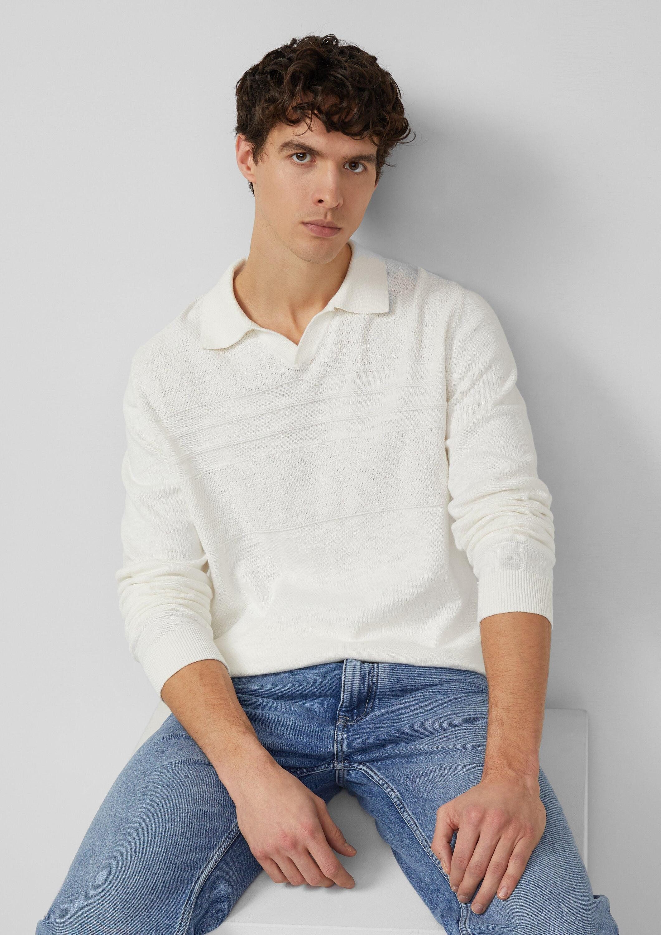 s.Oliver Longpullover Strickpullover Strick-Polo aus Baumwolle mit Strukturmix