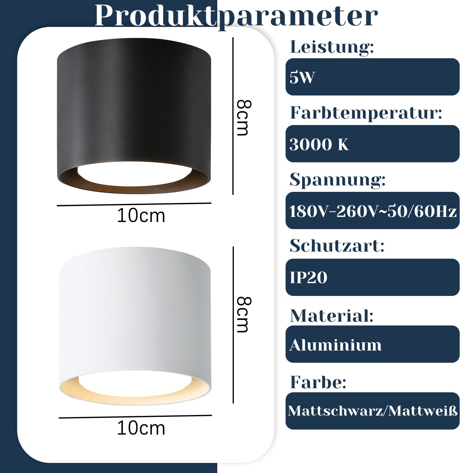 Foco led de superficie blanco redondo orientable 5w_voghion.com