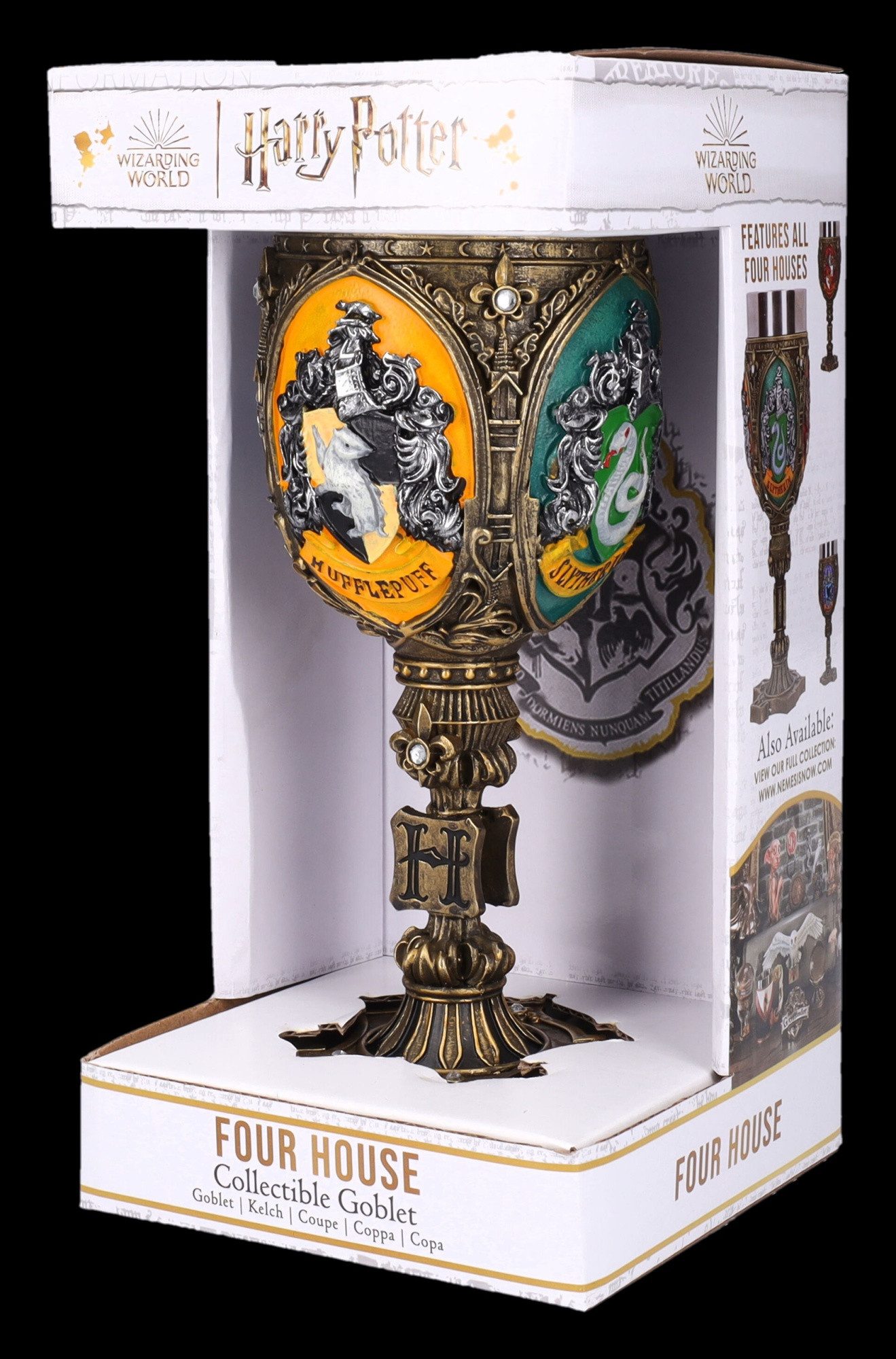 Figuren Shop GmbH Becher Harry Potter Becher – Hogwarts Kelch mit Wappen & Geschenkbox 200 ml, Kunststein (Polyresin), Edelstahl