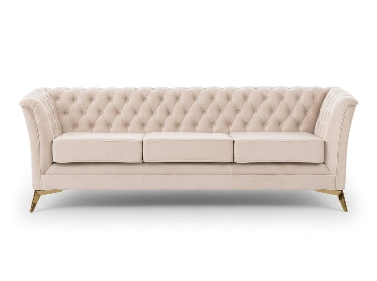 JVmoebel Chesterfield-Sofa Beiges Chesterfield 3-Sitzer-Sofa Gesteppt Wohnzimmermöbel, 1 Teile, Made in Europa