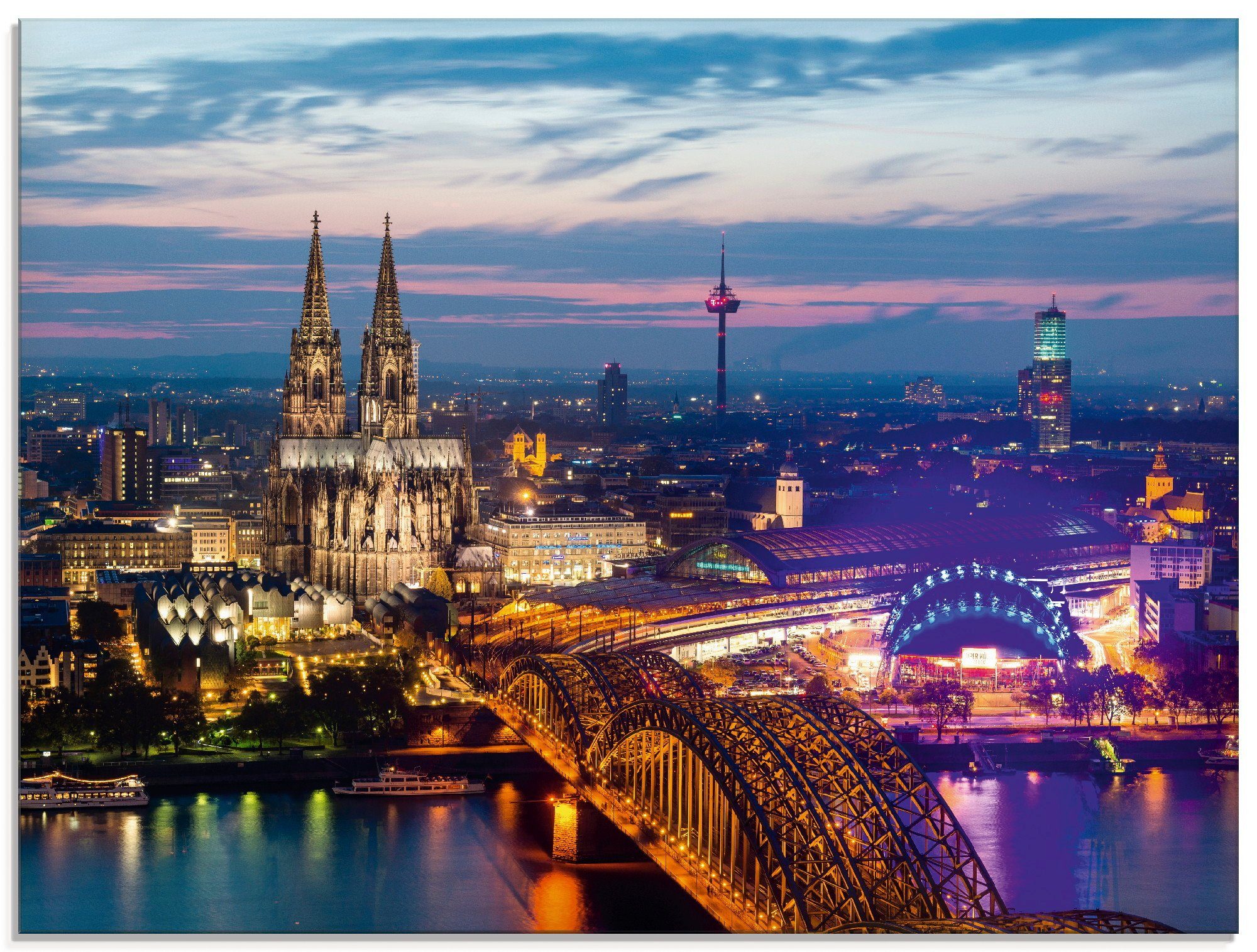 Artland Glasbild Köln Panorama am Abend, Deutschland (1 St), in verschiedenen Größen