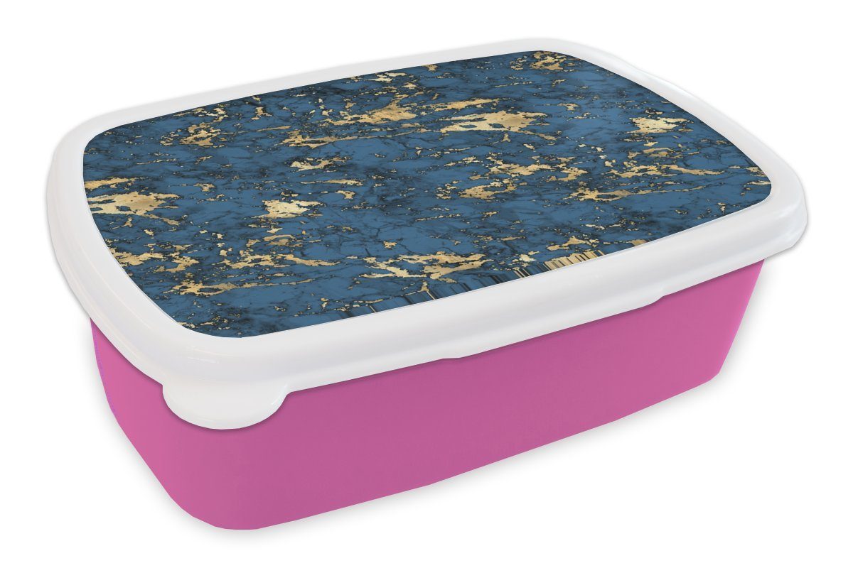 - - für MuchoWow Snackbox, Erwachsene, Brotdose Lunchbox Design, - Mädchen, Kinder, (2-tlg), Kunststoff, Gold Marmor Brotbox Kunststoff rosa Blau