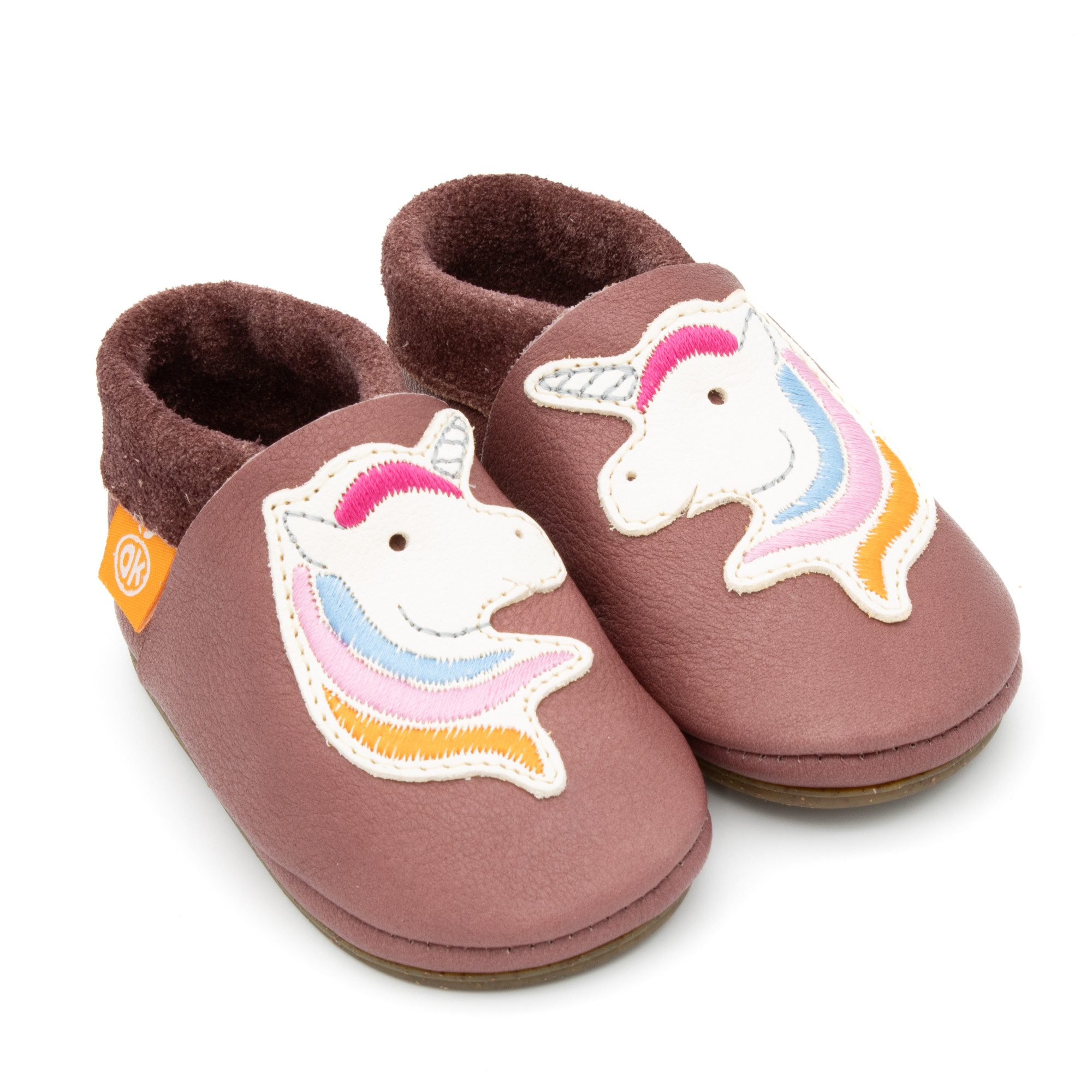 Orangenkinder® Einhorn mit Sohle Kinder Hausschuh pflanzlich gegerbtes Leder, Made in Germany, Kindergartenschuh