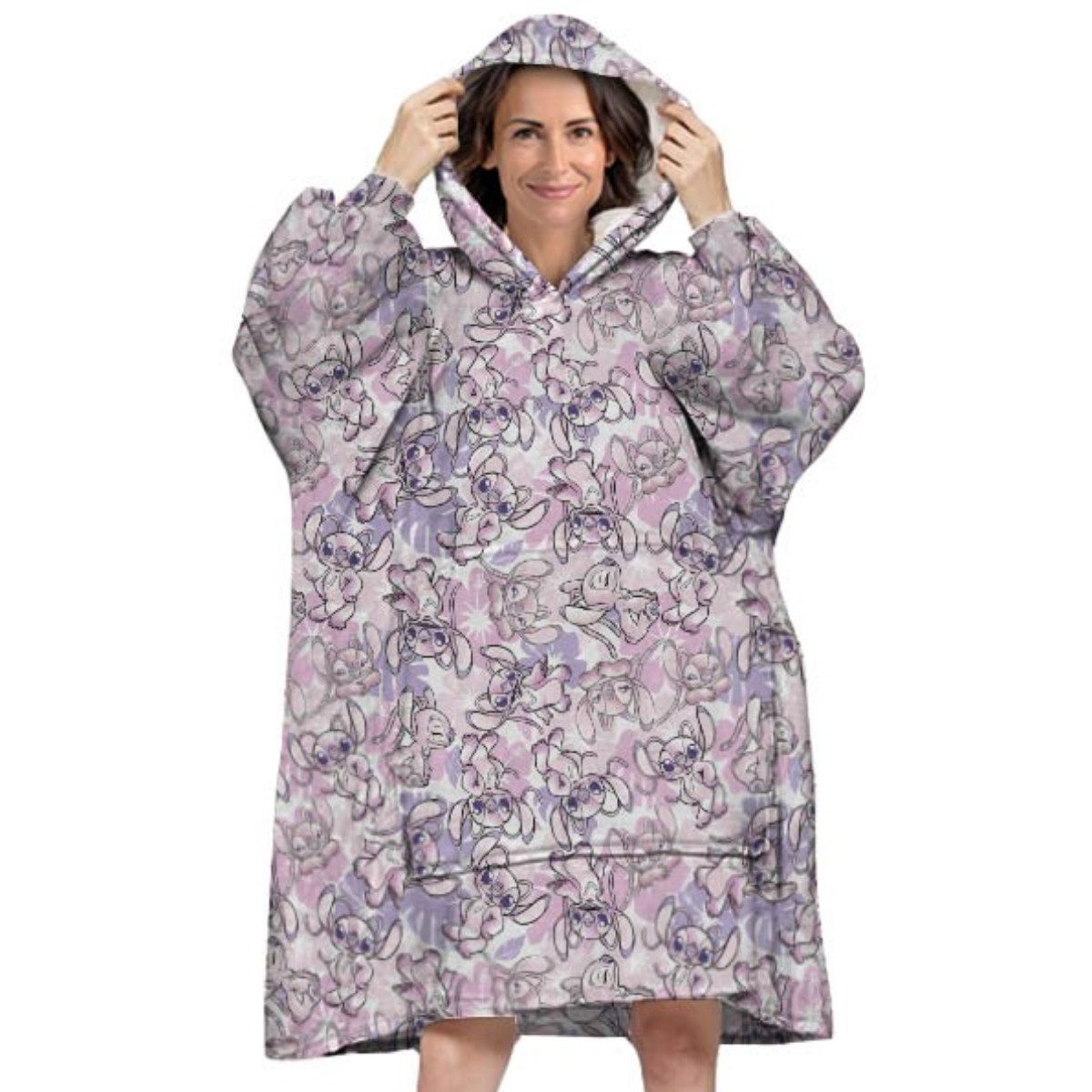 Aymax sprl Fleeceponcho Disney Stitch Kuschelponcho Erwachsene Fleece Hoodie mit Kapuze