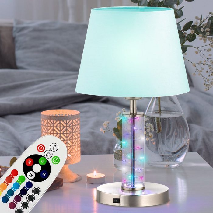 etc-shop LED Tischleuchte Leuchtmittel inklusive Warmweiß Farbwechsel Schreib Tisch Lampe Wohn Zimmer Lichterkette Textil Lese