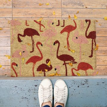 Fußmatte Fußmatte Kokos mit Flamingos, relaxdays, Höhe: 15 mm