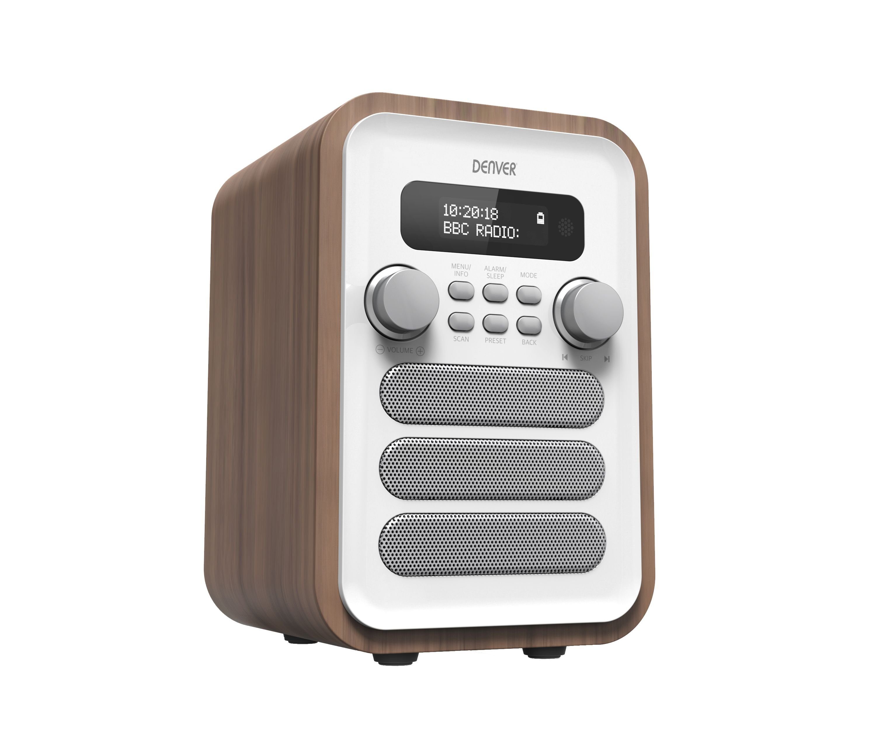 Denver DAB-48W Digitalradio (DAB) (DAB+, FM, 2.5 W, Bluetooth, DOT-Matrix LCD, 3.5 mm Kopfhörer-Ausgang, 40+40 Presets)