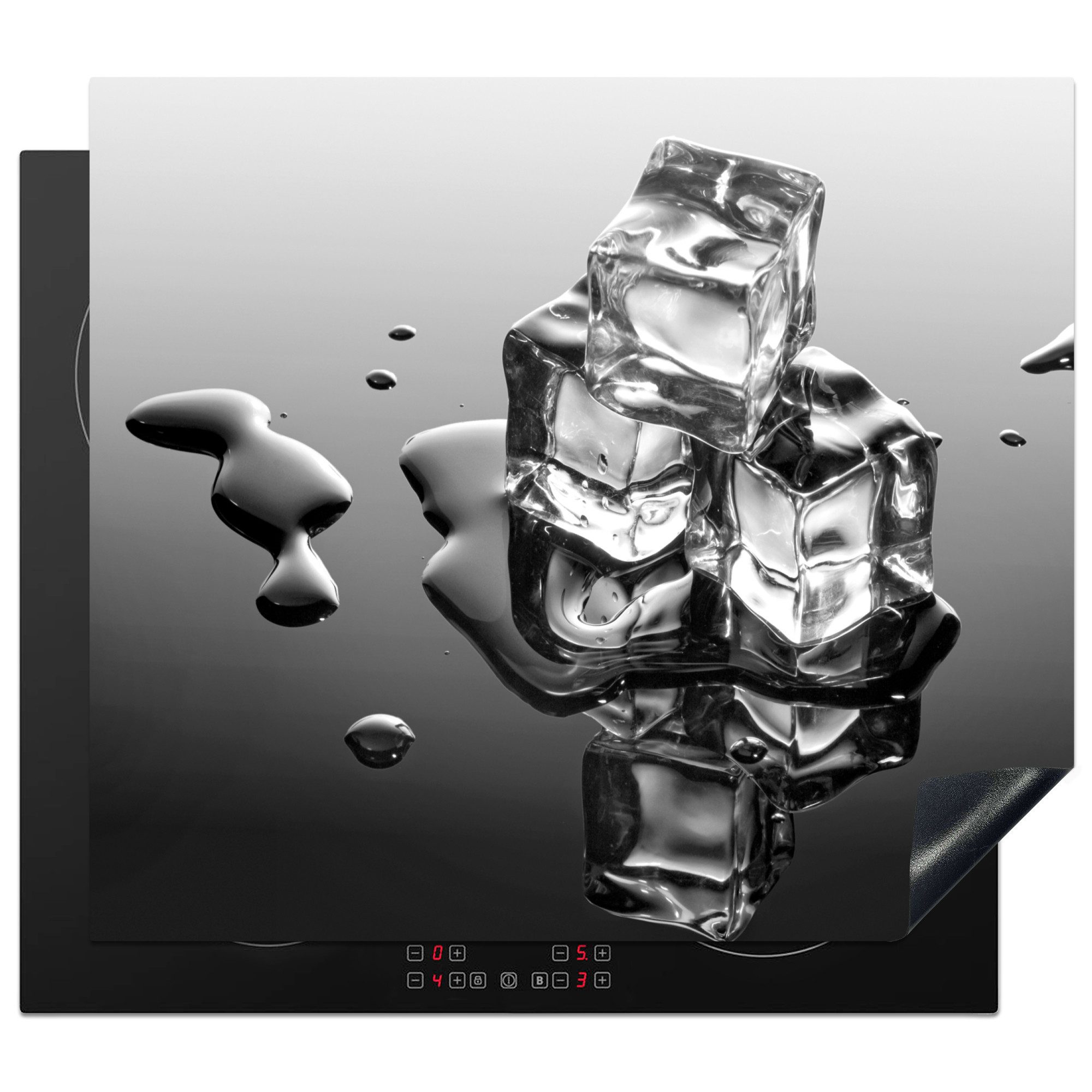 MuchoWow Herd-Abdeckplatte Eis - Wasser - Grau - Schwarz, Vinyl, (1 tlg), Abdeckplatte für Ceranfeld, Herd Inductionsmatte, 60x50 cm