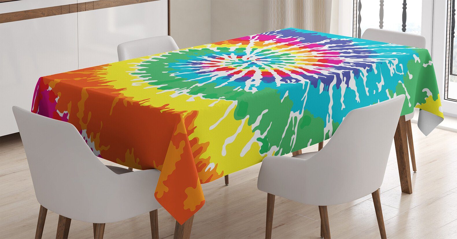 Abakuhaus Tischdecke Farbfest Waschbar Für den Außen Bereich geeignet Klare Farben, Stoff Regenbogen-Krawatten-Effekt