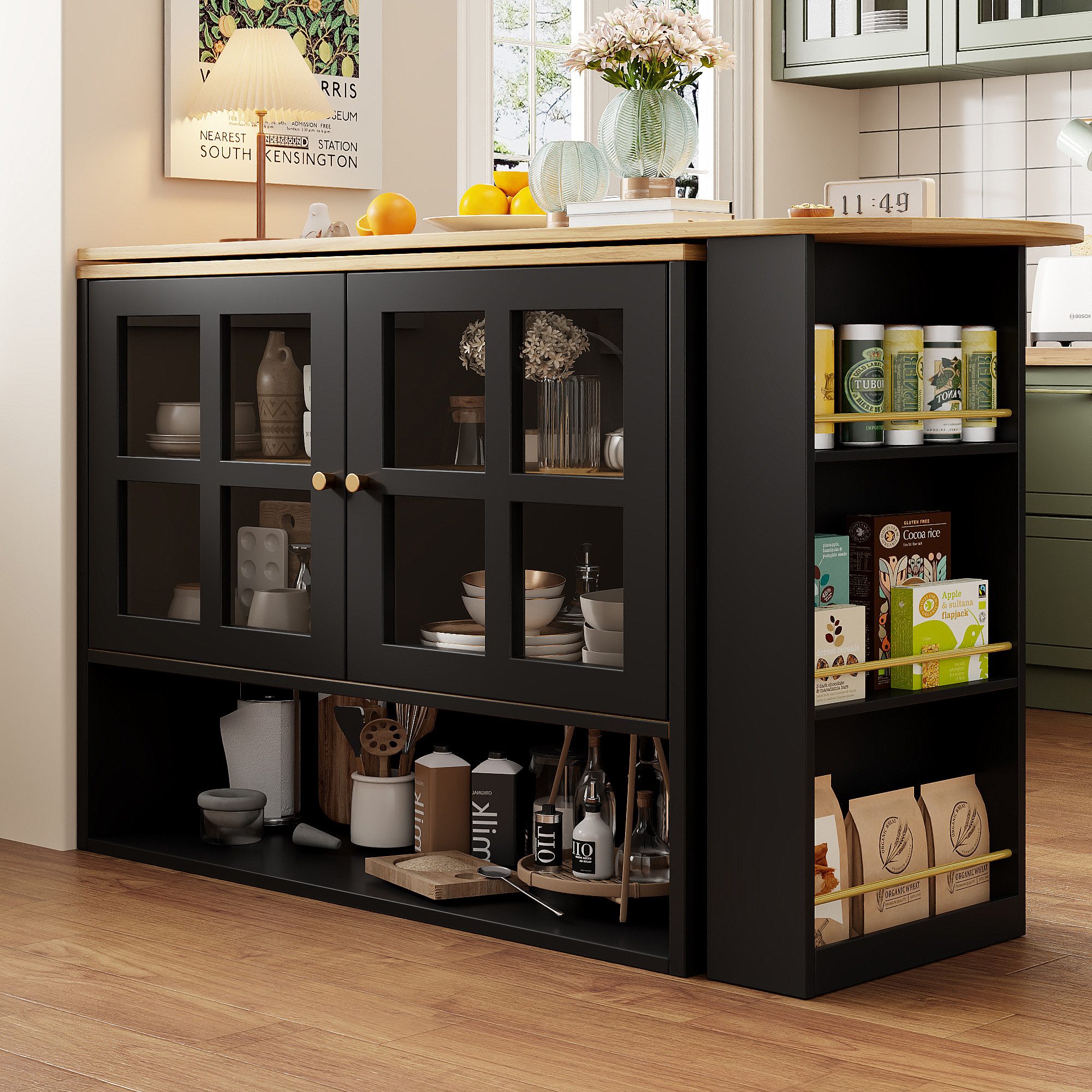 BBWL Sideboard 360° drehbare Essbar aus MDF mit Glasfronten, 5 Ablagen & Si günstig online kaufen