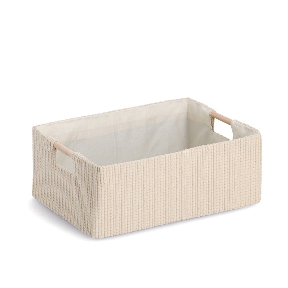 Zeller Present Aufbewahrungskorb, Baumwolle/Polyester/Holz, beige, ca. 34 x 23,5 x 13 cm
