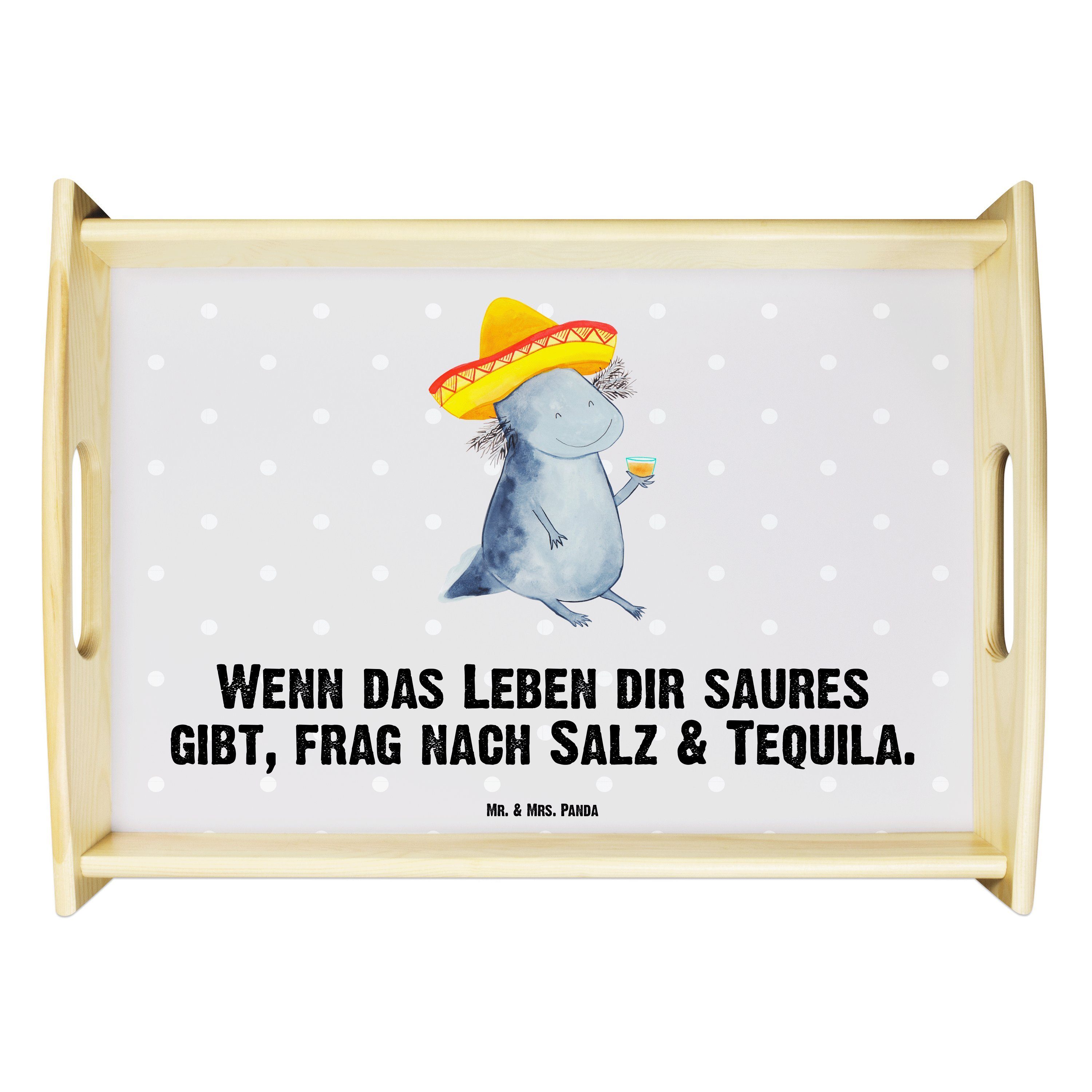 Mrs. - Schwanzlurch, - Axolotl (1-tlg) Echtholz Geschenk, Frühstücksta, Tablett & Grau Pastell Tequila lasiert, Panda Mr.