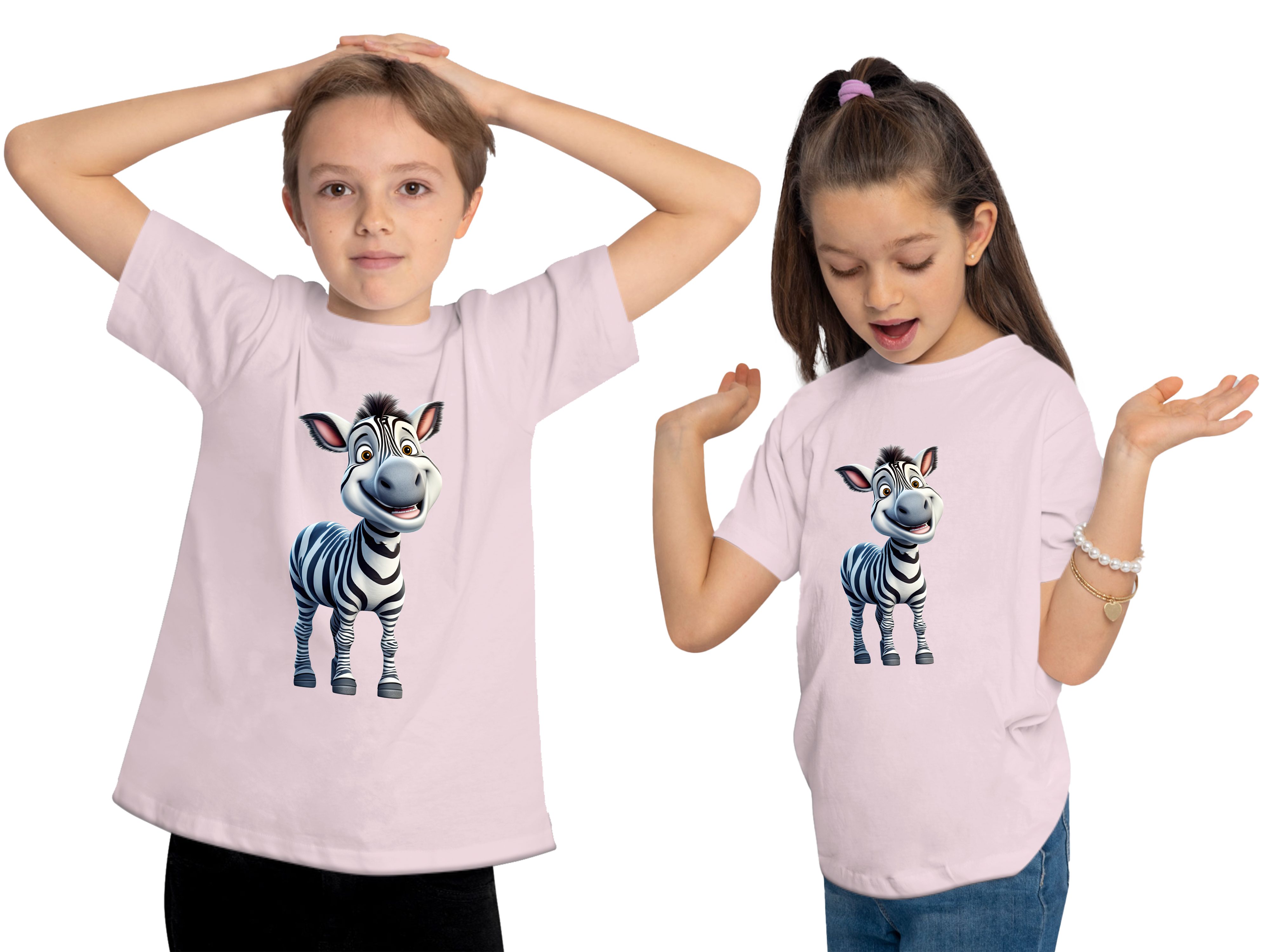 Print T-Shirt - Zebra Aufdruck, i280 MyDesign24 Kinder bedruckt Shirt Baumwollshirt Wildtier Baby mit rosa