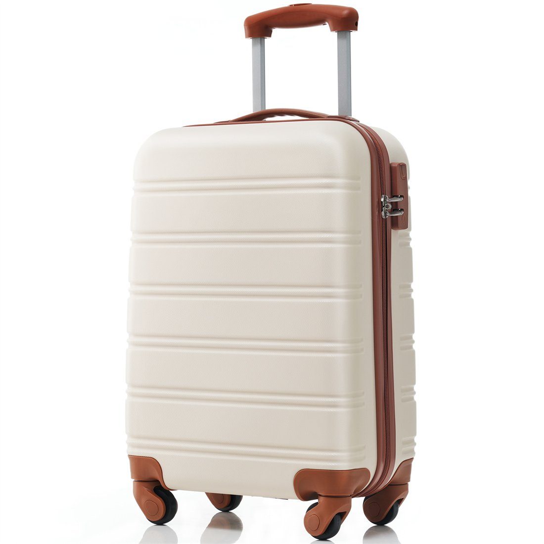 DÖRÖY Koffer Hartschalen-Koffer,Rollkoffer,Reisekoffer,55*36*22.5cm,cremeweiß+braun