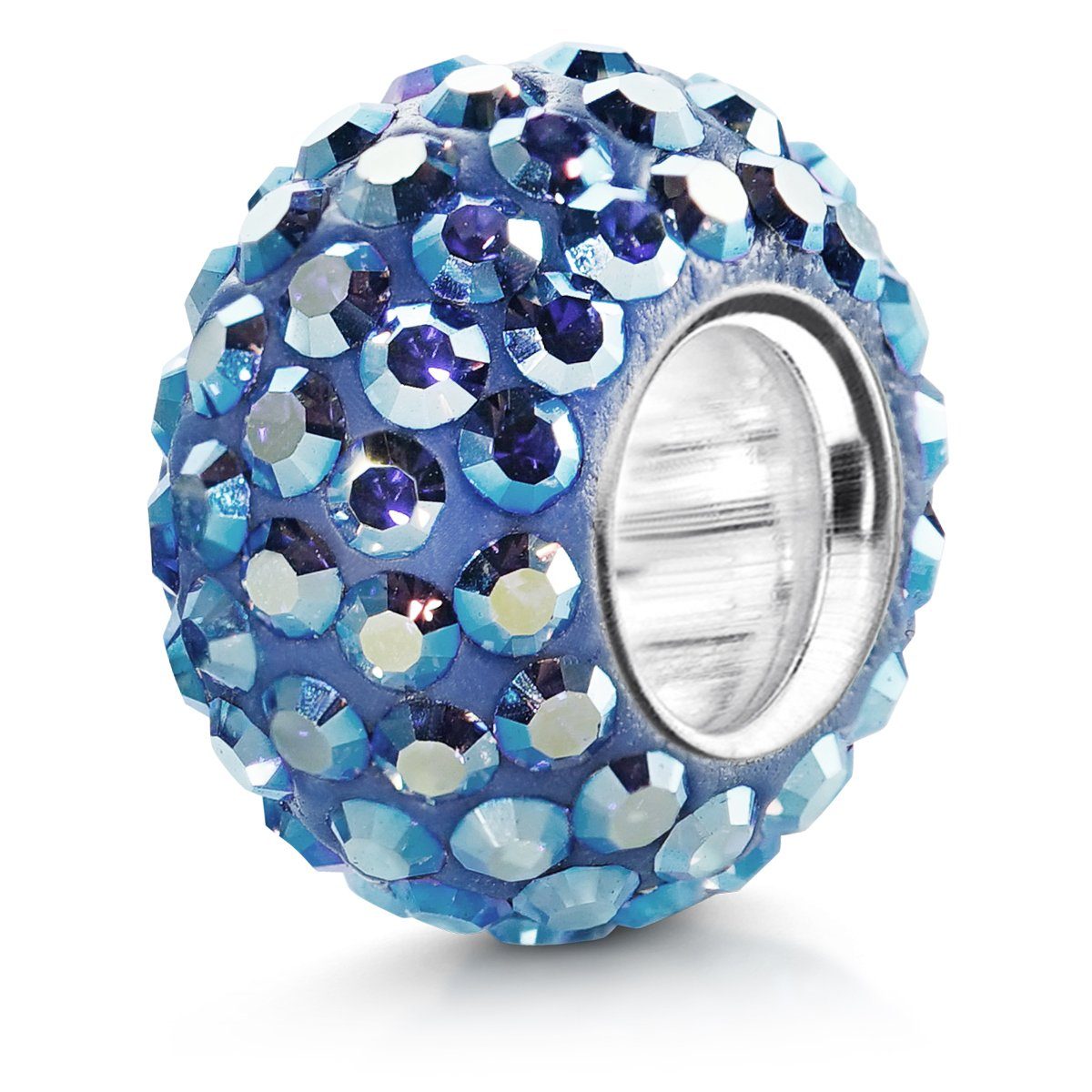 Materia Bead Kristall Perle Glitzereffekt Blau irisierend 1605, Hülse aus 925 Sterling Silber
