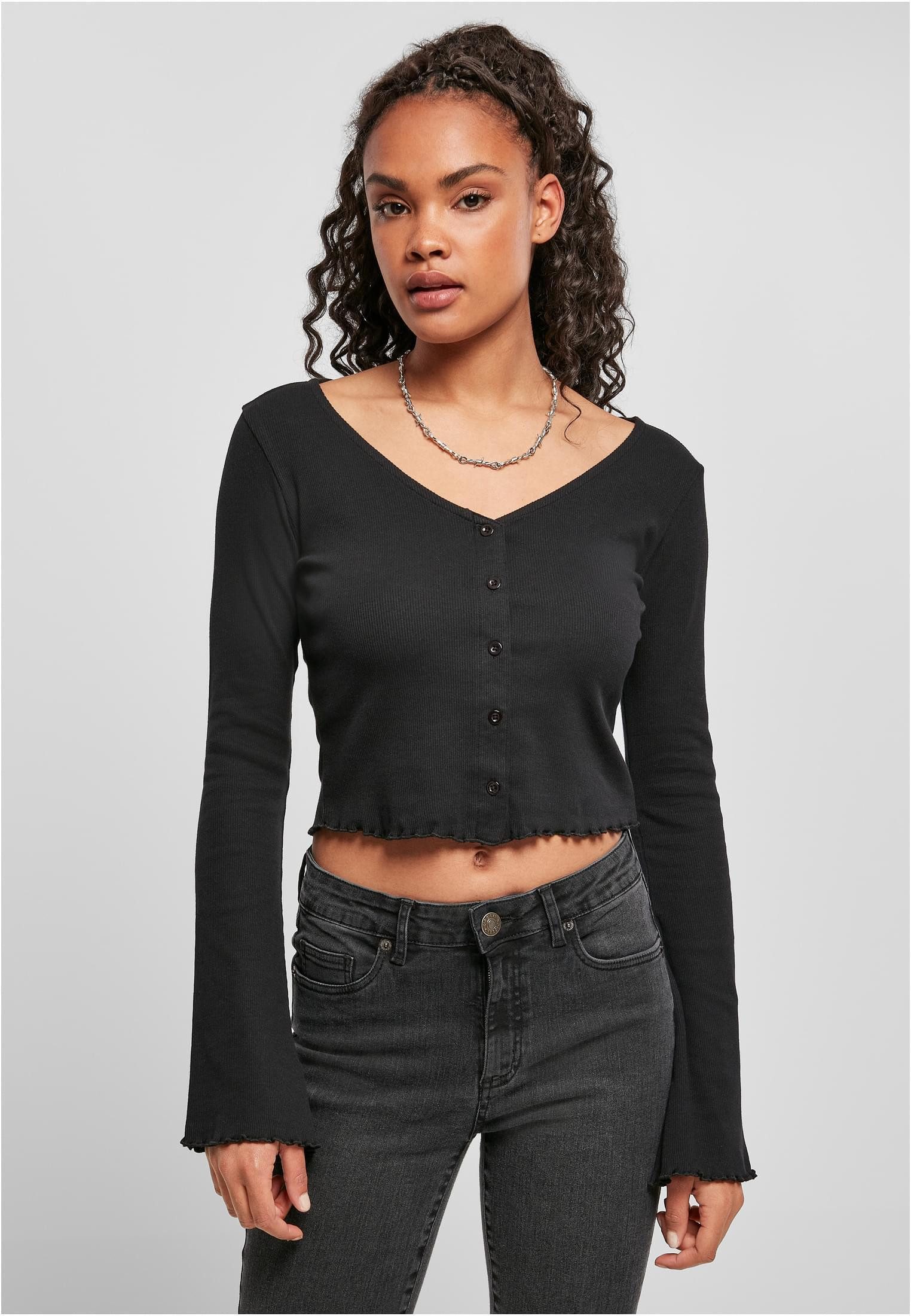URBAN CLASSICS Cardigan Ladies Cropped Rib Cardigan XS bis 5XL