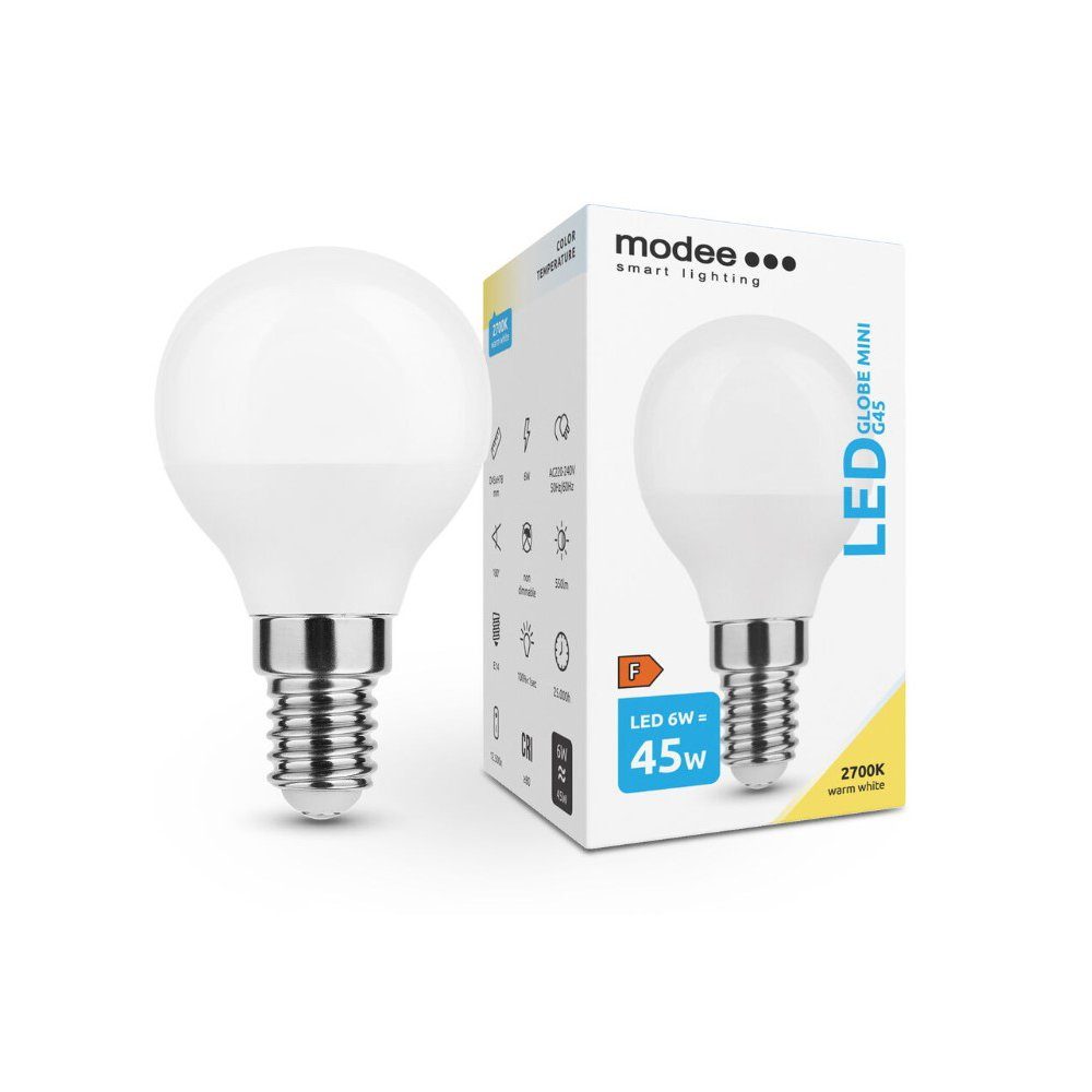 Aigostar LED-Leuchtmittel 6W E14 LED Lampe Birne Leuchtmittel Leuchte G45 Kugel Milchglas 500, 1 St., Warmweiß