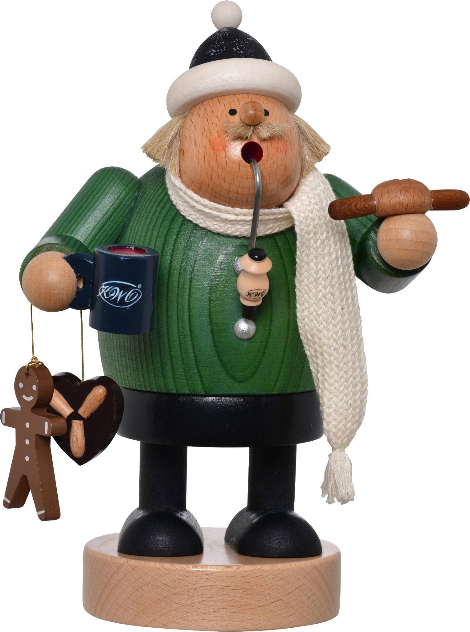 KWO Kunstgewerbe-Werkstätten Olbernhau GmbH Dekofigur KWO - Räuchermann Weihnachtsmarktbesucher, Holzkunst, 20cm