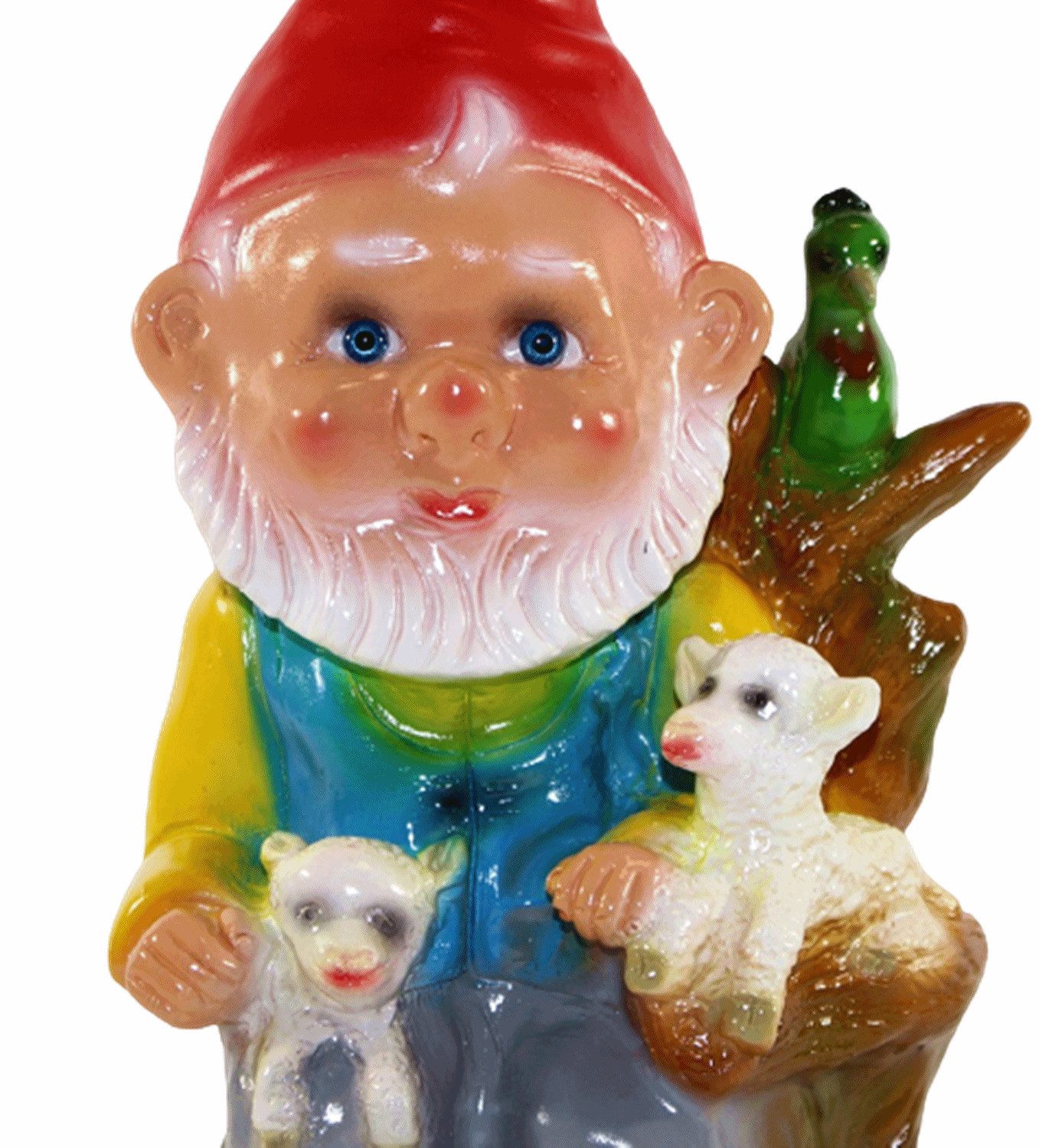 Rakso Oskar Schneider GmbH Gartenzwerg Deko Figur Zwerg H 30 cm Gartenzwerg mit 2 Lämmern und Papagei stehend