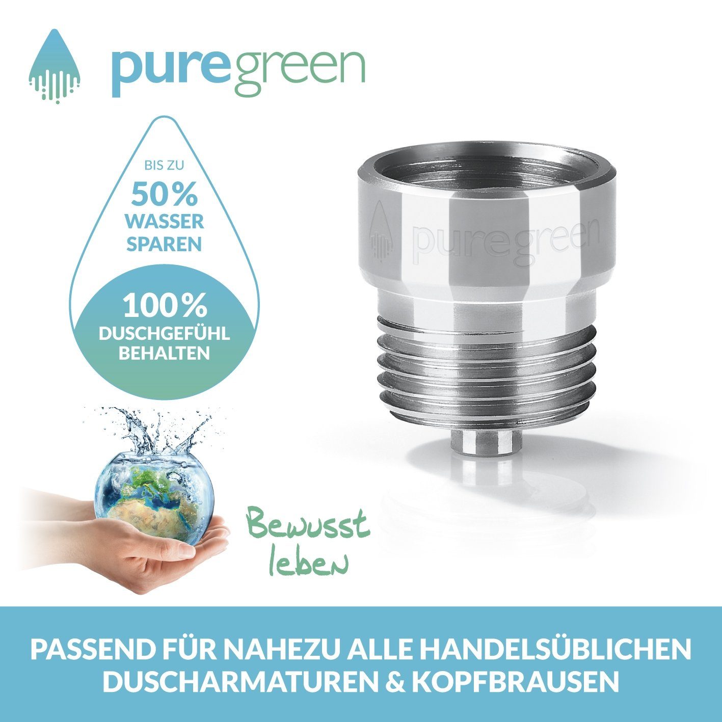 puregreen Duscharmatur Wassersparer für Wasser Spart 50 % bis (2-St) die - - chromfarben zu Dusche
