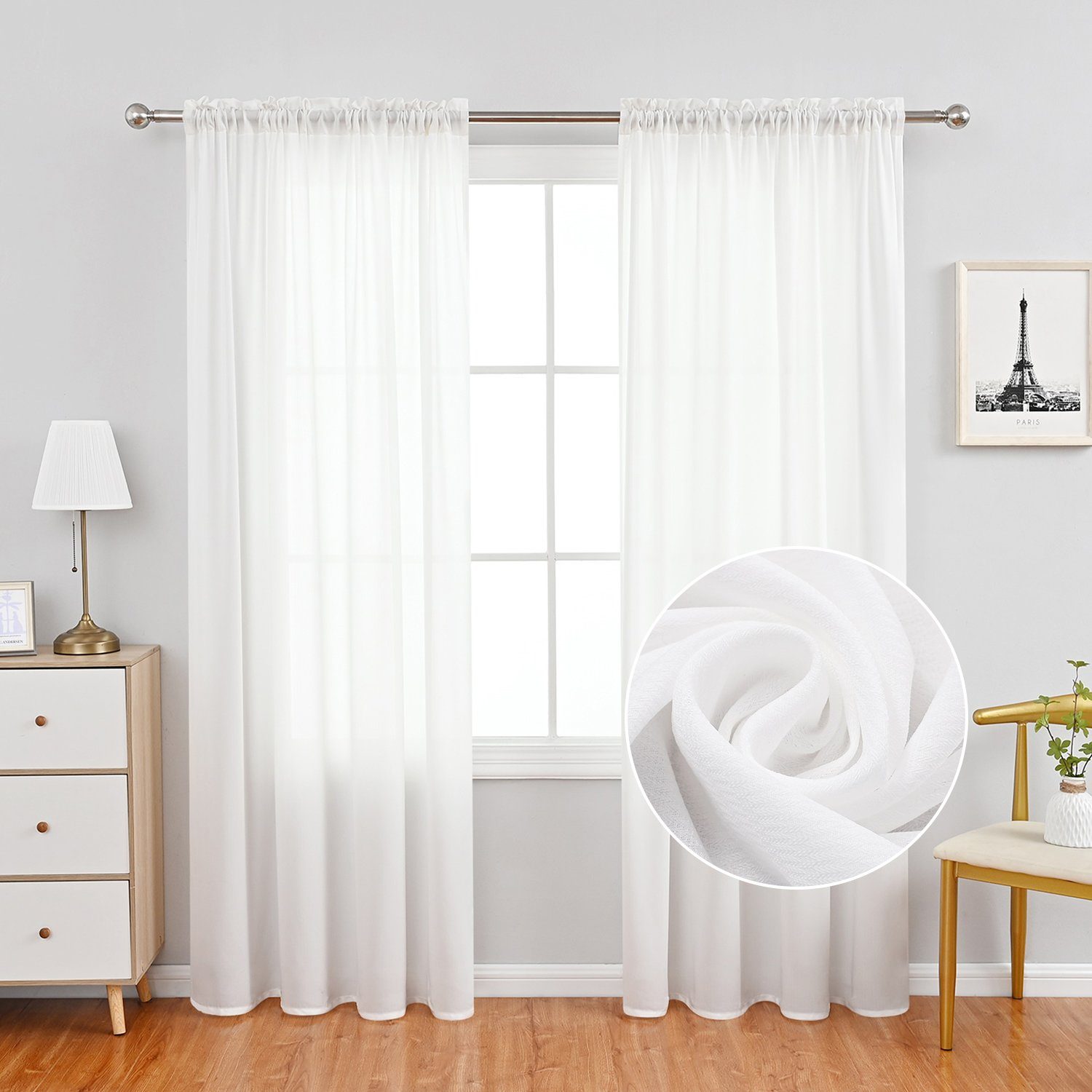 Gardine, HOMEIDEAS, Stangendurchzug (2 St), halbtransparent, Voile, Unifarben