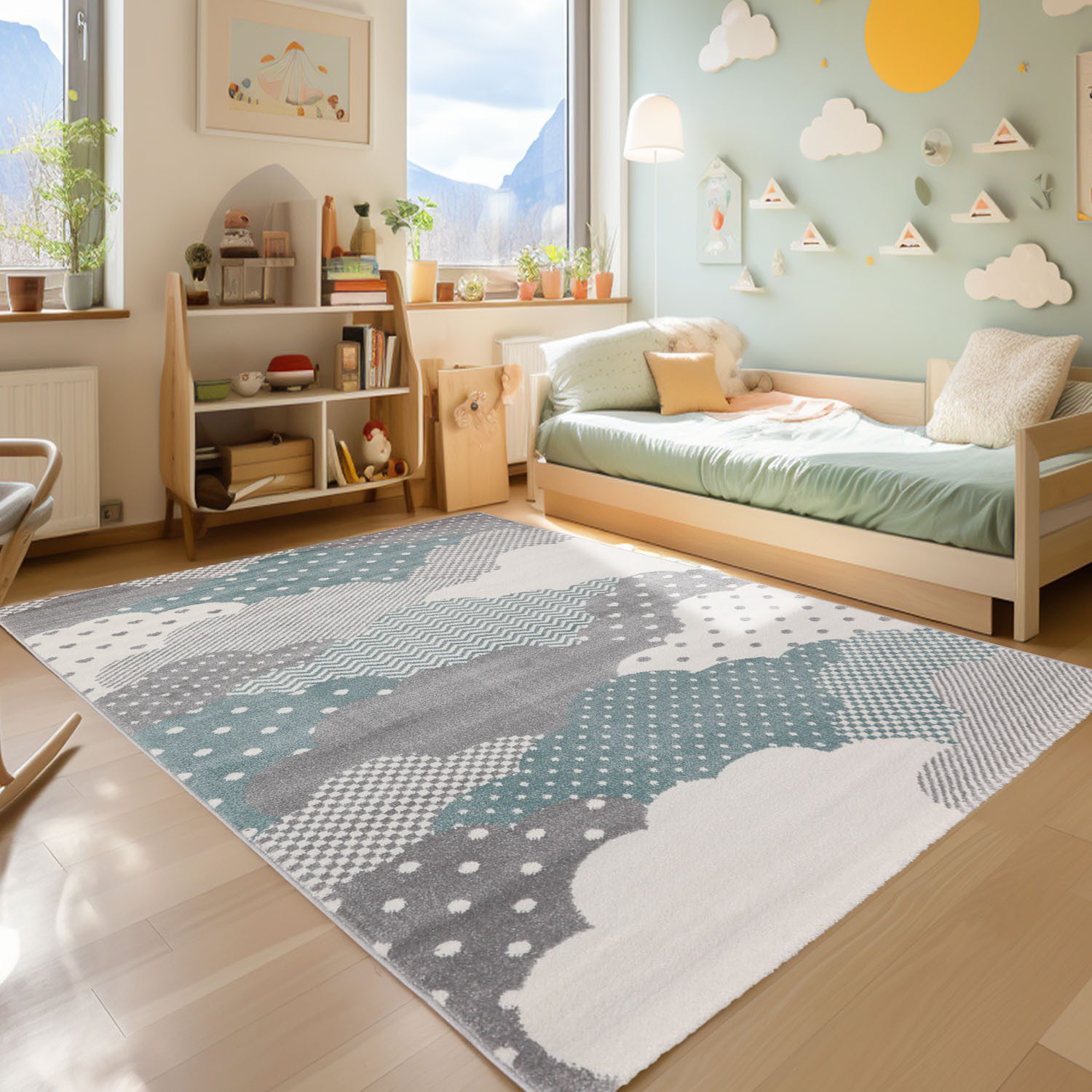 SIMPEX24 Teppich Wolken Design, Läufer, Höhe: 10 mm, Teppich Kinderzimmer W günstig online kaufen