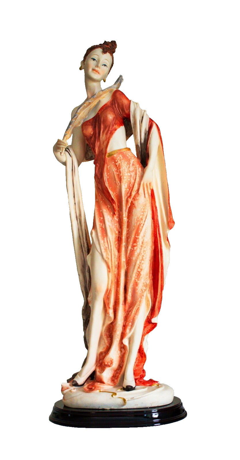 Kaufhaus le petit Dekofigur Deko Figur elegante Dame Frau mit Feder Retro Art Déco Skulptur Objekt, Dekofigur aus Polyresin (Kunststein)