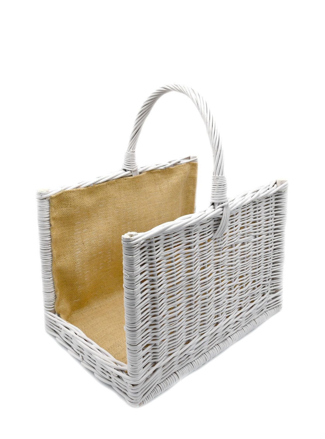 MyBer® Kaminholzkorb Kaminholzkorb Weidenkorb Korb für Holz verstärkt, mit Jute, weiß, Sehr stabil, Made in EU, echte Handarbeit!