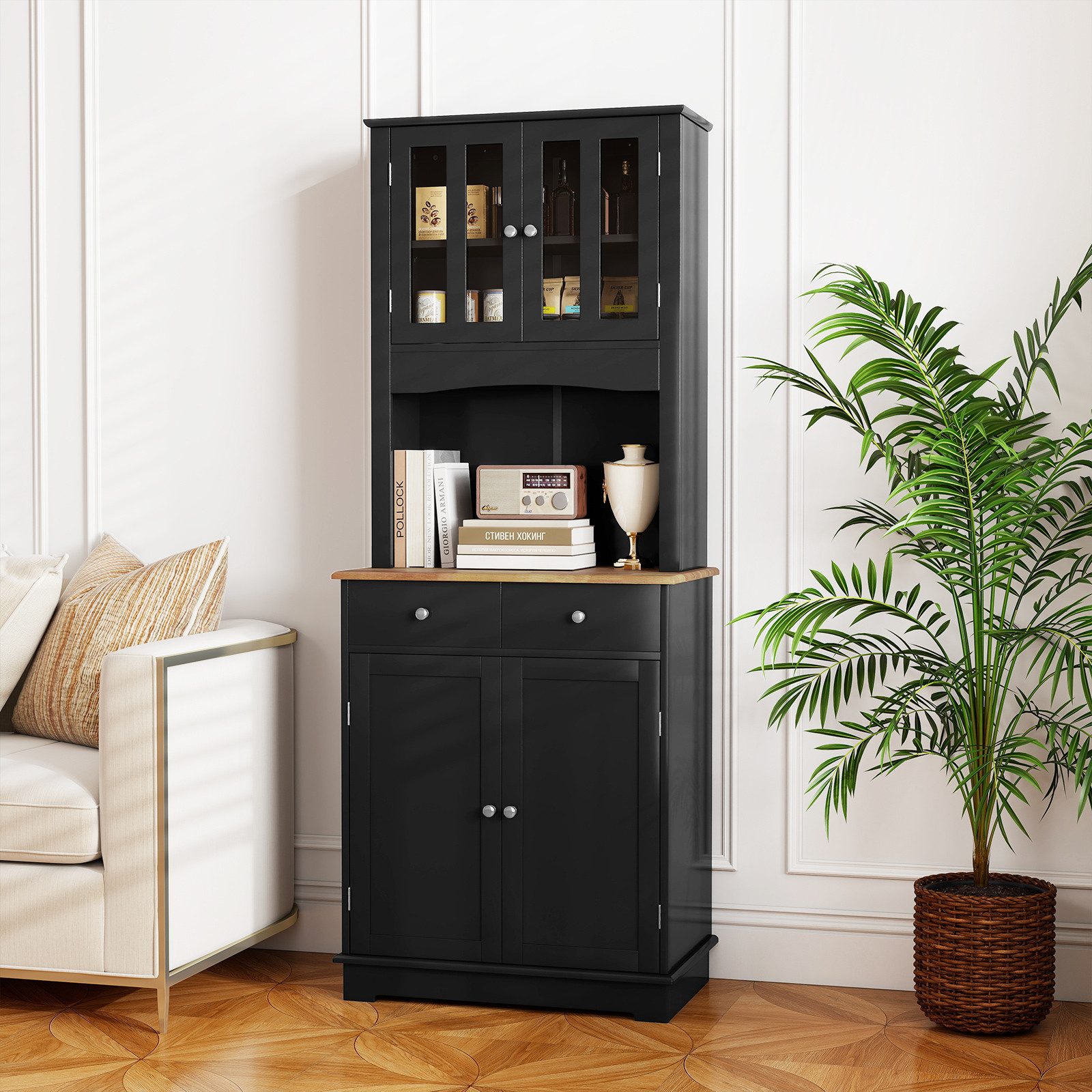 COSTWAY Küchenbuffet Küchenschrank Hochschrank mit Schubladen, weiß, 170cm günstig online kaufen