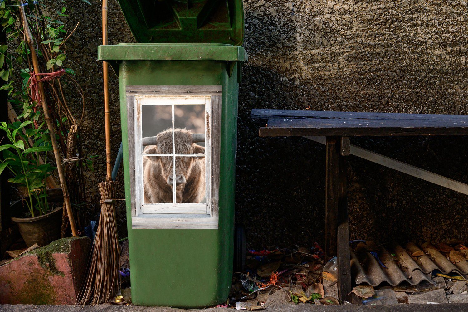 Mülleimer-aufkleber, Mülltonne, Schottischer St), Container, Ansicht Highlander Abfalbehälter MuchoWow (1 Wandsticker - - Fenster Sticker,