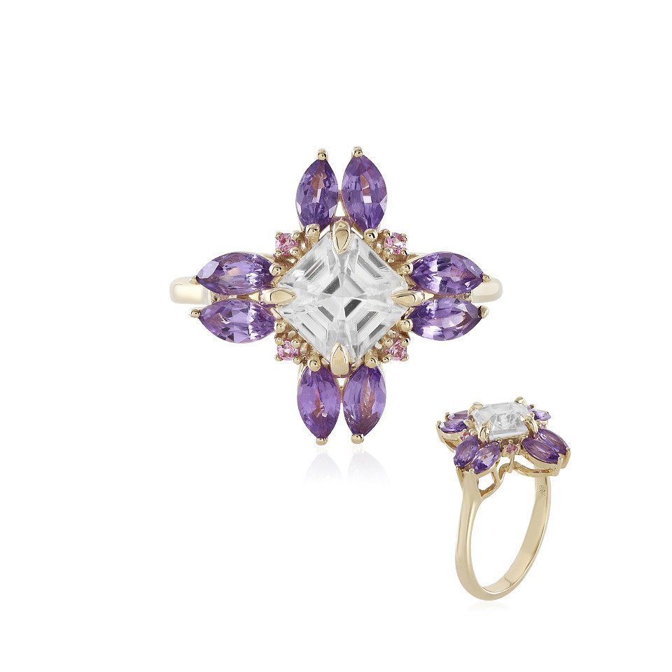 Goldring Kambodschanischer Zirkon & Ceylon Saphir 9K Gold Ring, 3.225ct