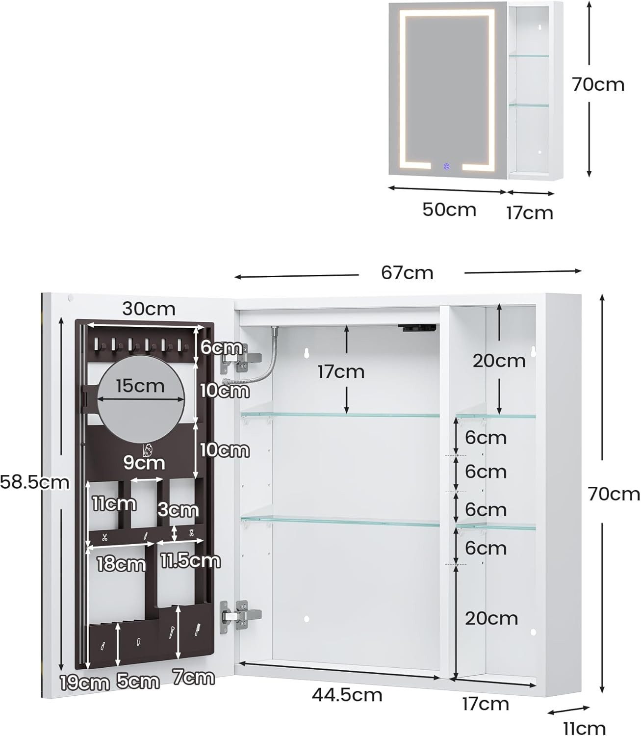 MSMASK Spiegelschrank mit Beleuchtung und Steckdose, 3 Farbtemperatur Dimmb günstig online kaufen
