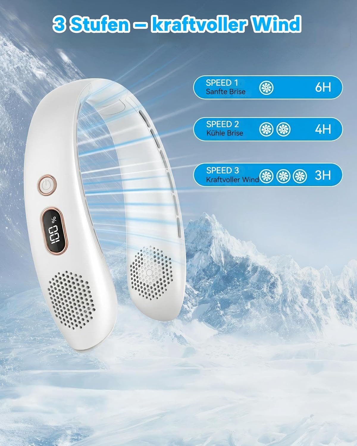 FELIXLEO Tragbarer Nackenventilator Leiser Halsventilator mit LED Display Akku Starter-Set