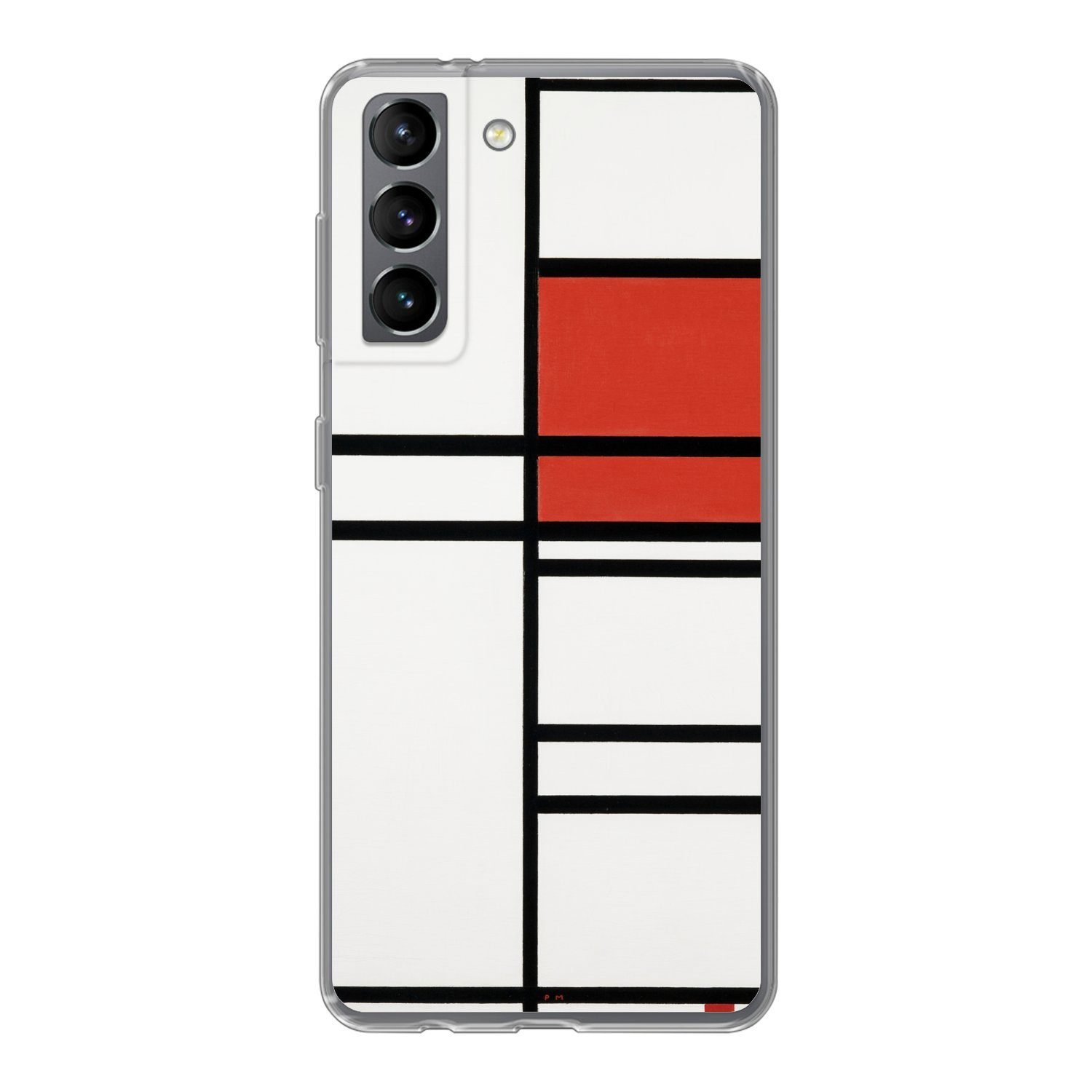MuchoWow Handyhülle für Samsung Galaxy S21 Komposition mit Rot und Weiß - Piet Mondrian, Phone Case, Silikon, Schutzhülle Dünn