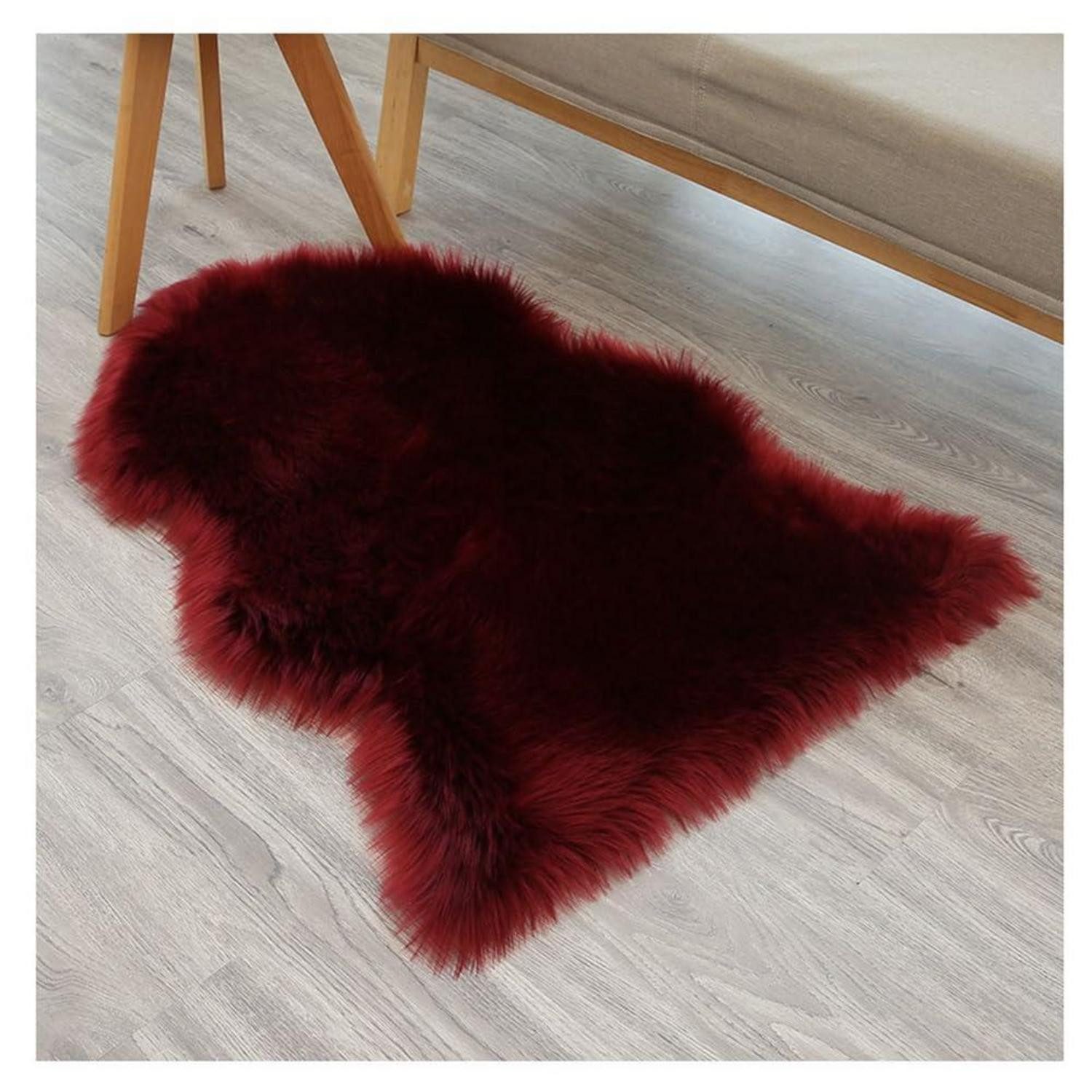 LuxusKollektion Fellteppich Fellimitat Teppich Weinrot 60x90cm, oval, Höhe: 60 mm