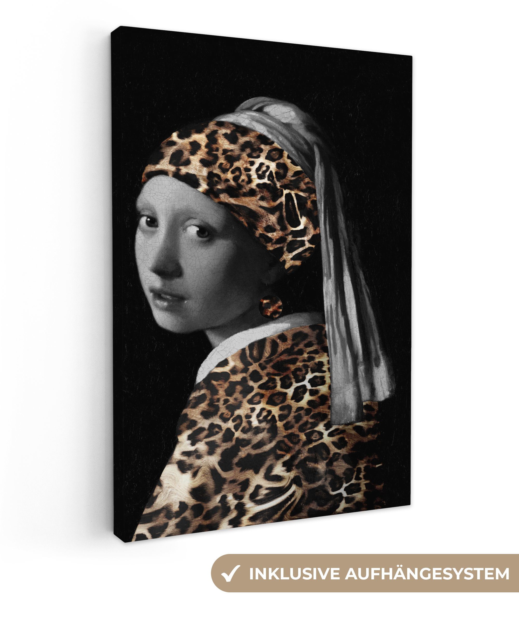 OneMillionCanvasses® Gemälde Gemälde, Leinwandbild Das Pantherdruck, Vermeer - fertig dem mit bespannt Johannes Zackenaufhänger, 20x30 cm (1 Mädchen Perlenohrring - St), inkl