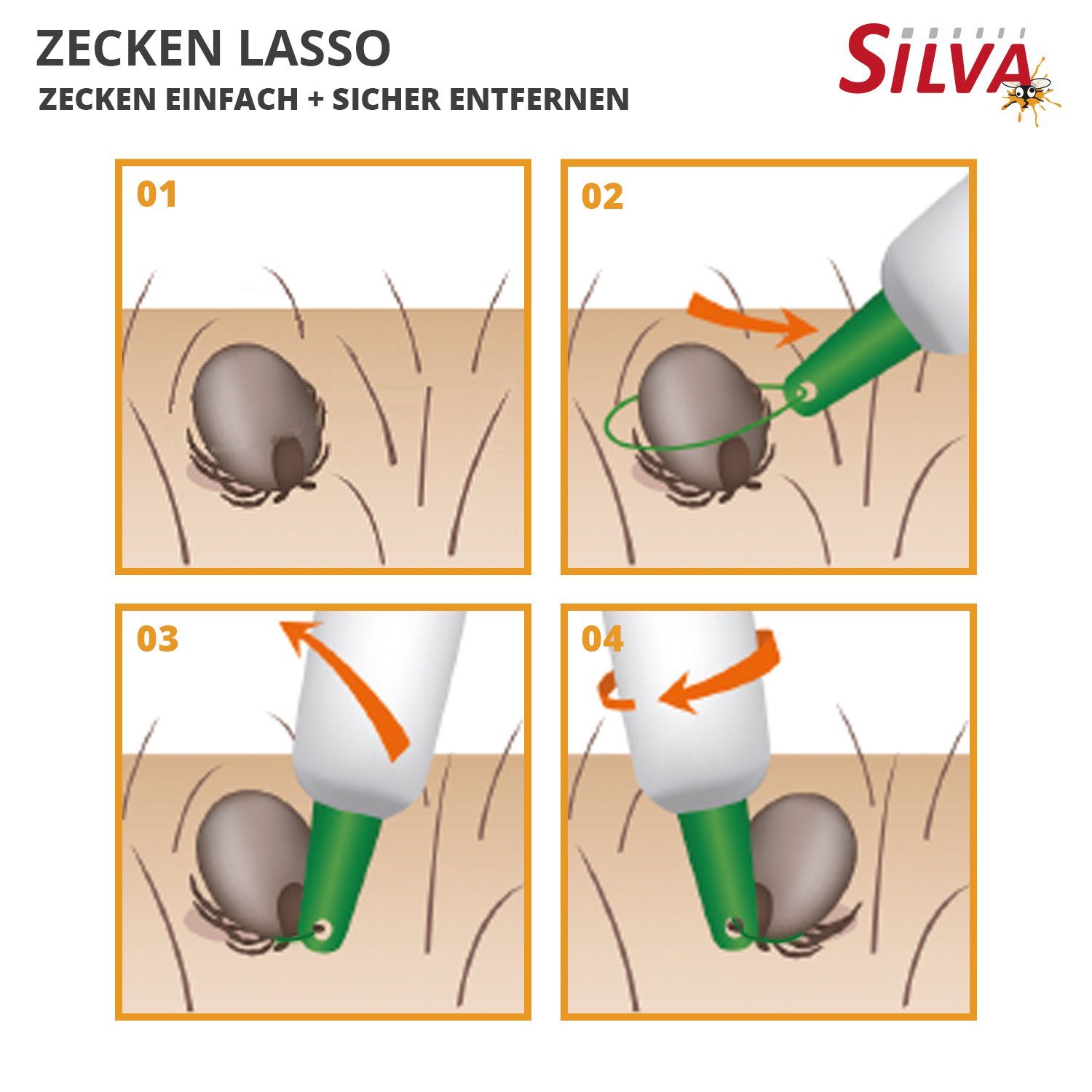 Silva Haus & Garten Zeckenpinzette Silva Zeckenlasso, Packung, 1-tlg., Zeckenlasso, Silva Zeckenlasso, zuverlässig, sicher, einfach & hygienisch anwendbar