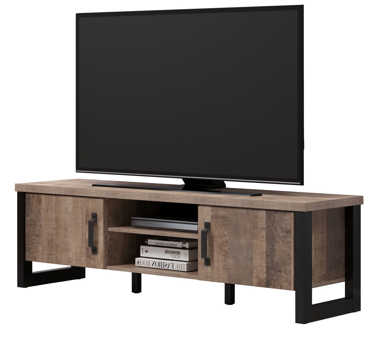 trendteam Lowboard Emile (TV Unterschrank in Eiche Tabak und schwarz, 166 cm), Industrial Design