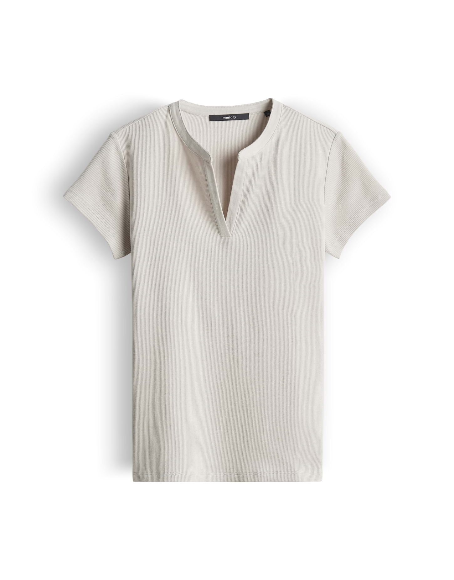 someday Kurzarmshirt Kleoh detail mit V-Ausschnitt Stehkragen, schmale Silhouette für cleanen Look