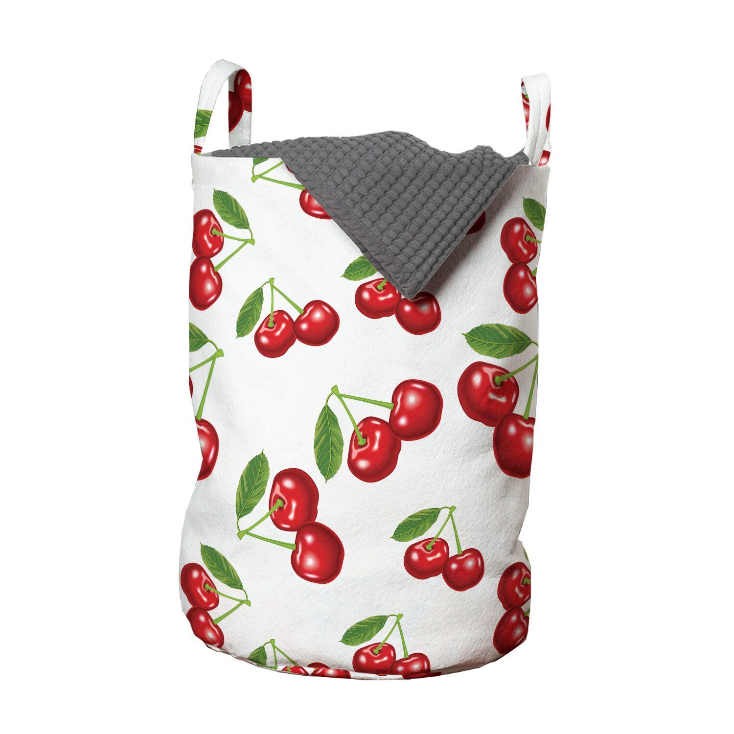 Abakuhaus Wäschesäckchen Wäschekorb mit Griffen Kordelzugverschluss für Waschsalons, Kirsche Kirschfrucht-Muster