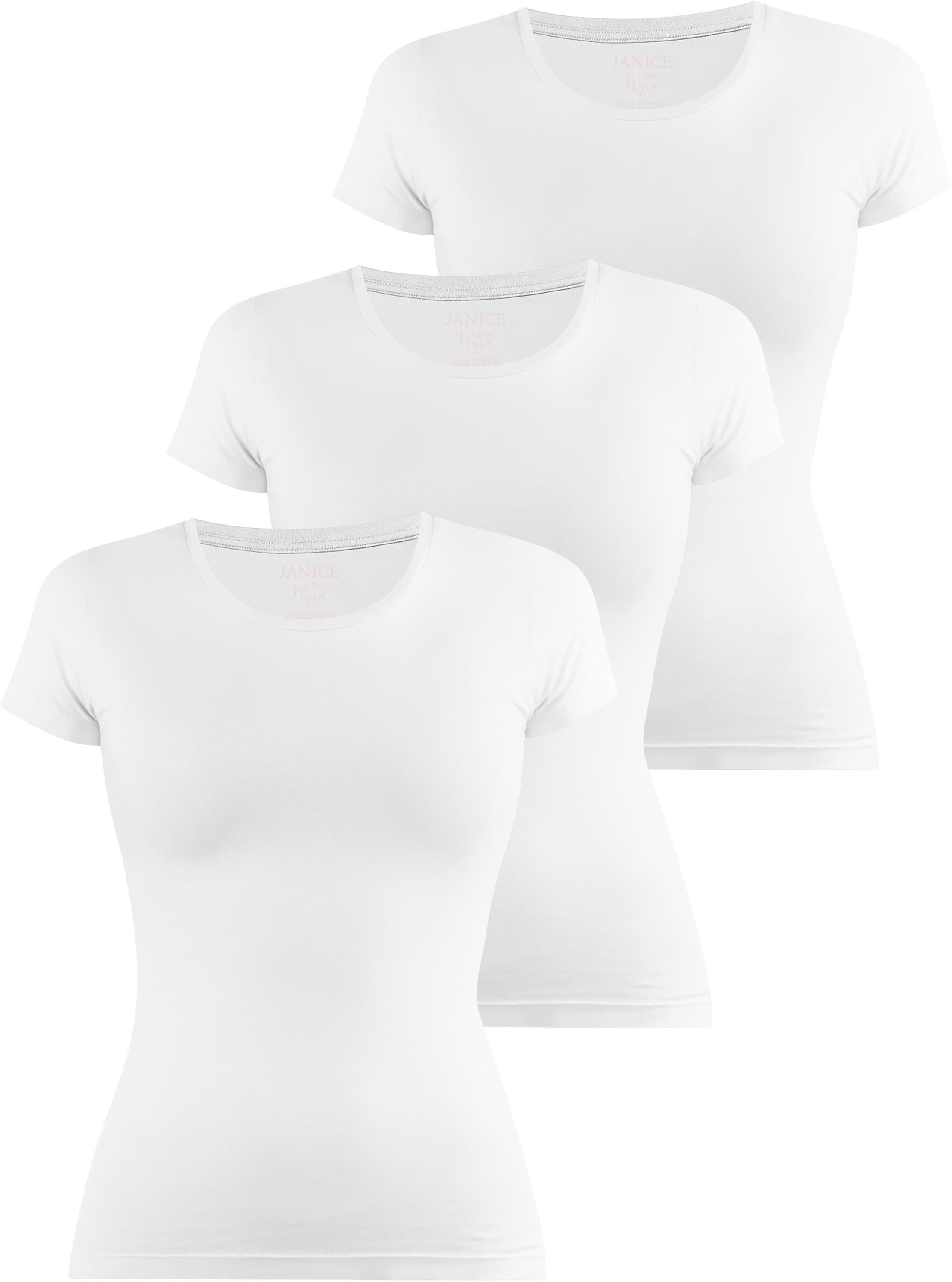 Janice Kurzarmshirt 3 x Damen T-Shirt Nysa Figurbetontes Shirt aus Baumwoll günstig online kaufen