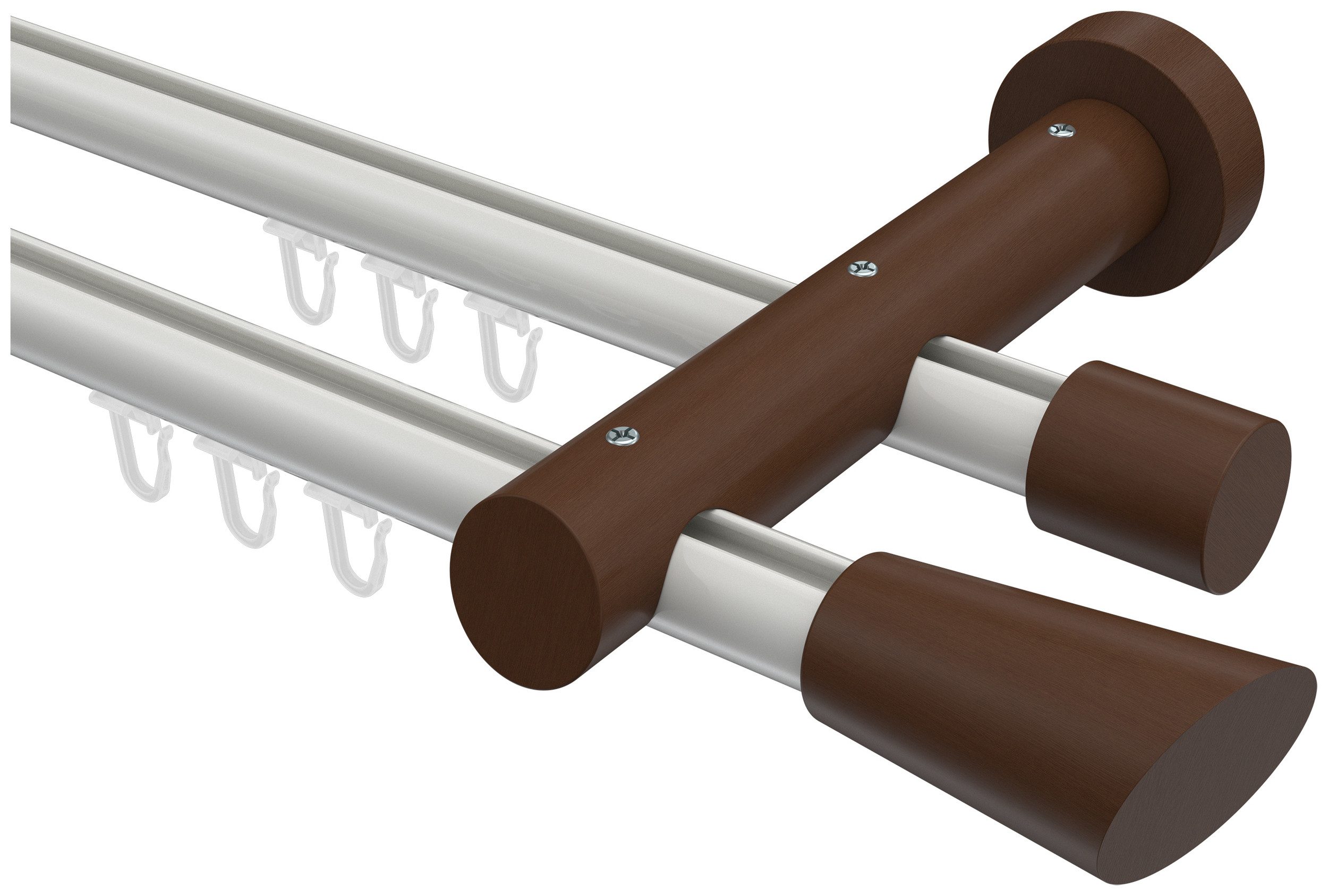 INTERDECO Innenlaufschiene Talent Bero, Ø 20 mm, 2-läufig, Fixmaß, kürzbar, Wandmontage, Aluminium, Weiß / Nussbaum / Bicolor