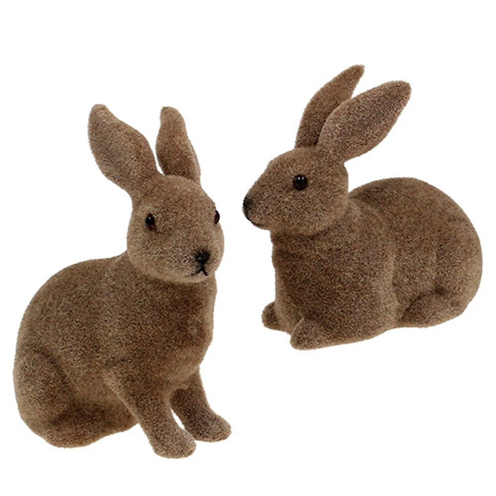 Florists Products Osterhase Osterdeko Set beflockte Hasen Braun 11cm/13,5cm - 6-teilig, 6 Stück