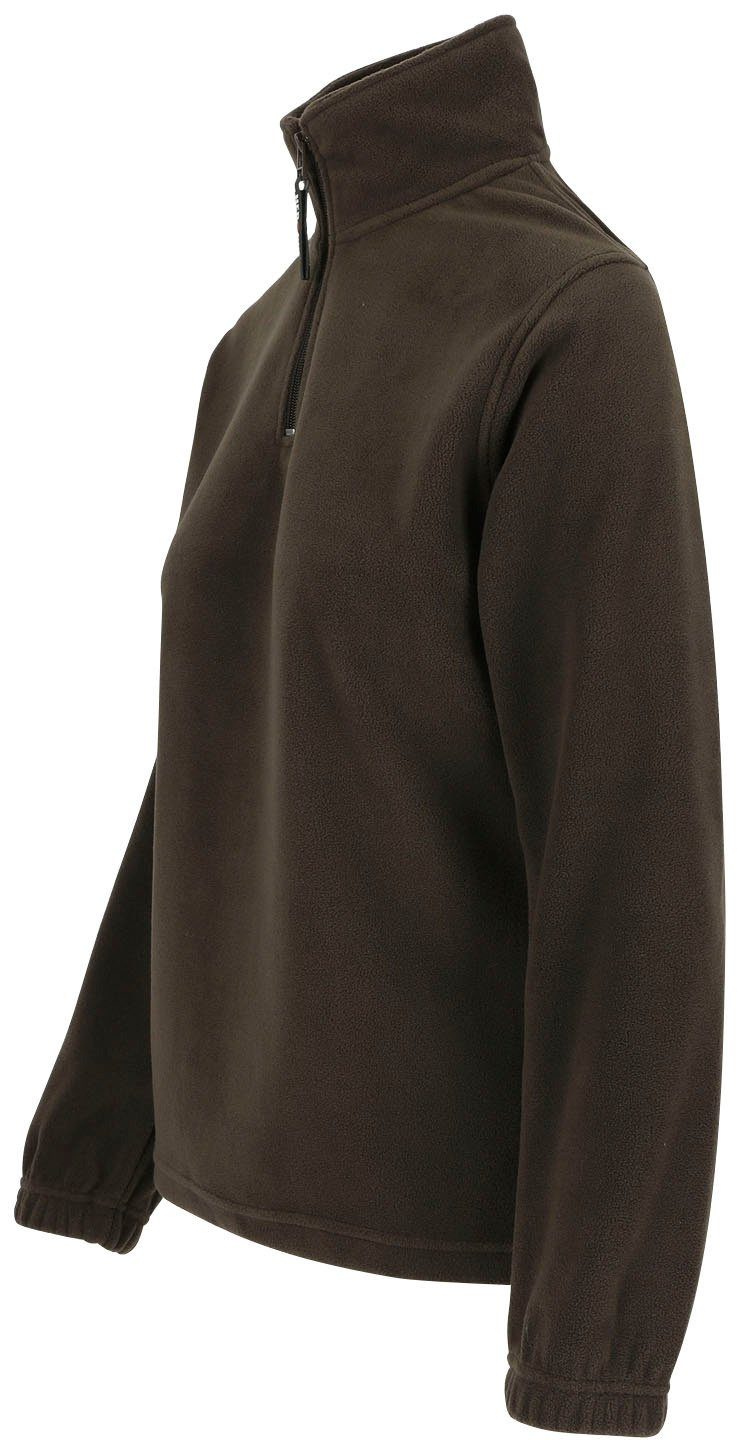 Herock Stehkragenpullover Aurora-Demen Reißverschluss und Damenfleecepullover elastichem Fleece-Sweater mit Bündchen braun kurzem