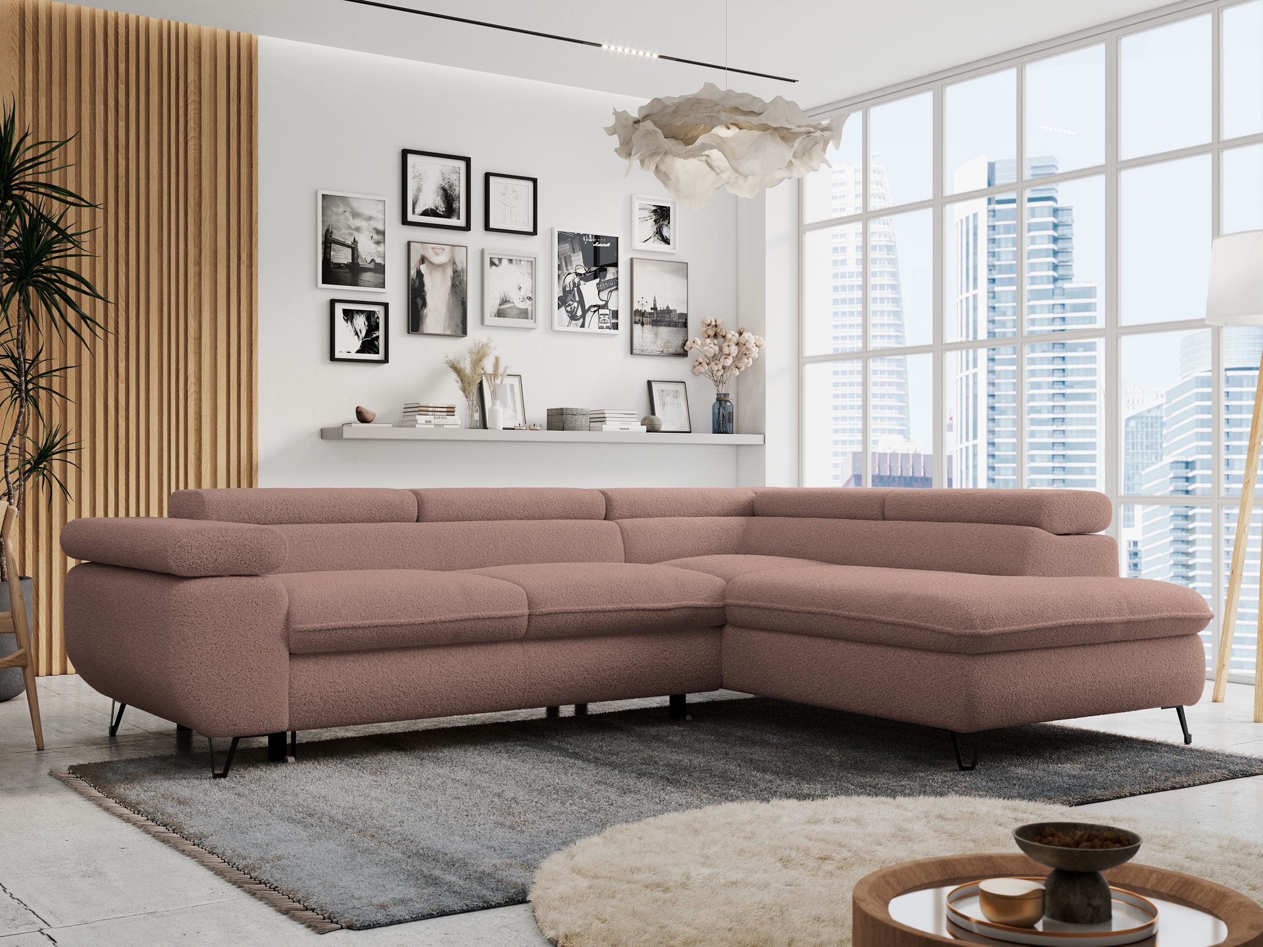 MKS MÖBEL Ecksofa PETER L, Set, Ecksofa L-form, HR35-Schaum, Wellenfederkern, Bettfunktion, Einstellbare Kopfstützen, Bettkasten