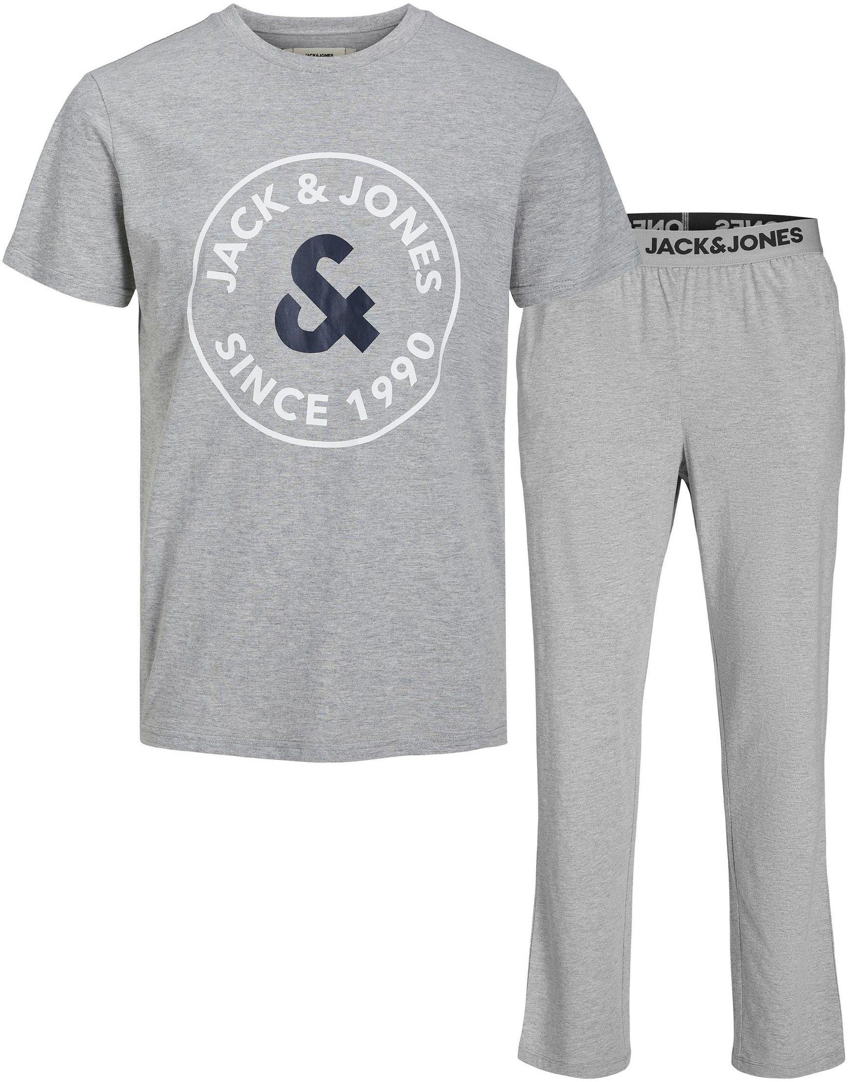 Jack & Jones Rundhalsshirt SS JACAARON TEE (Set) Melange SET PANTS Grey Light AND