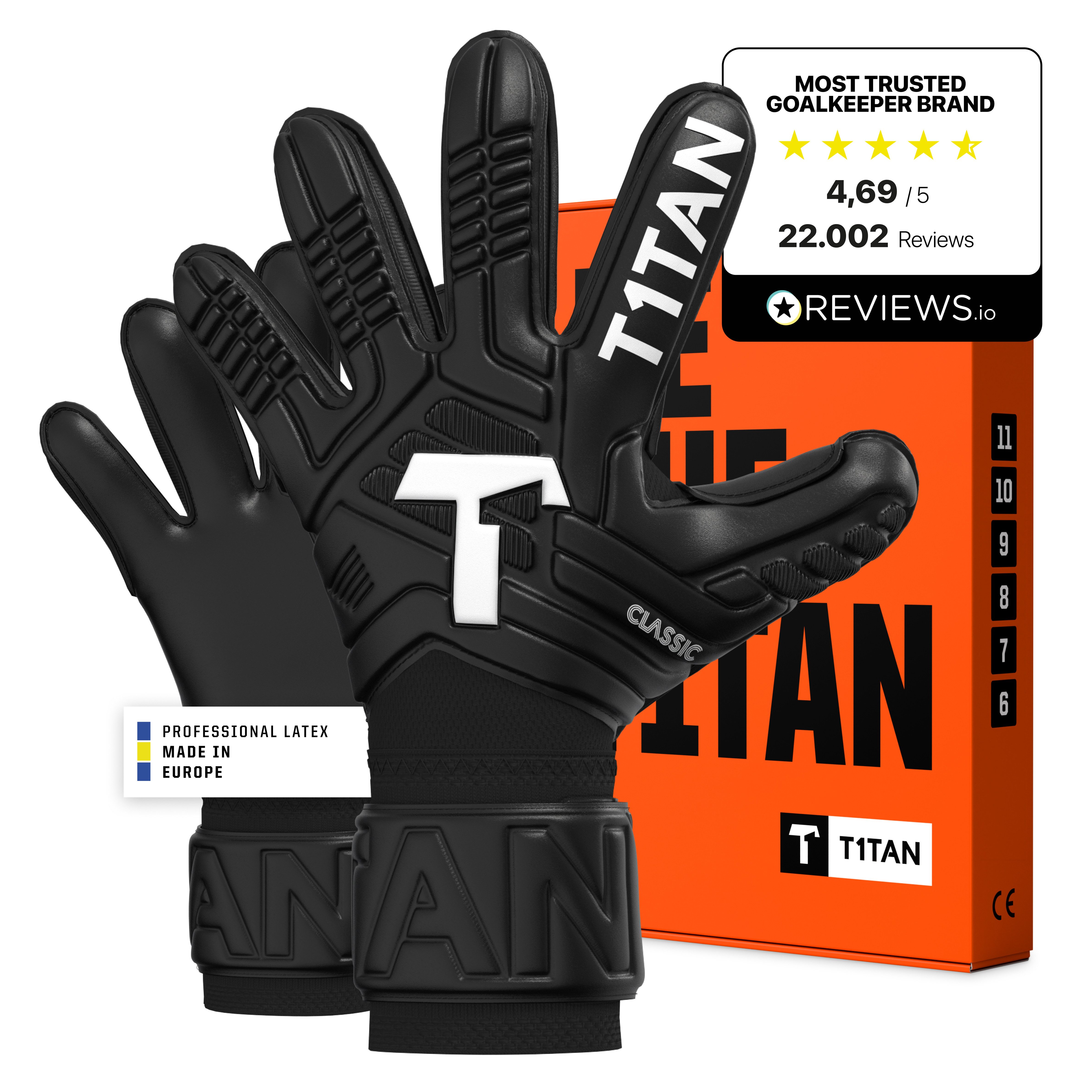 T1TAN Torwarthandschuhe Erwachsene, CLASSIC Black-Out, Größe 6-11 günstig online kaufen