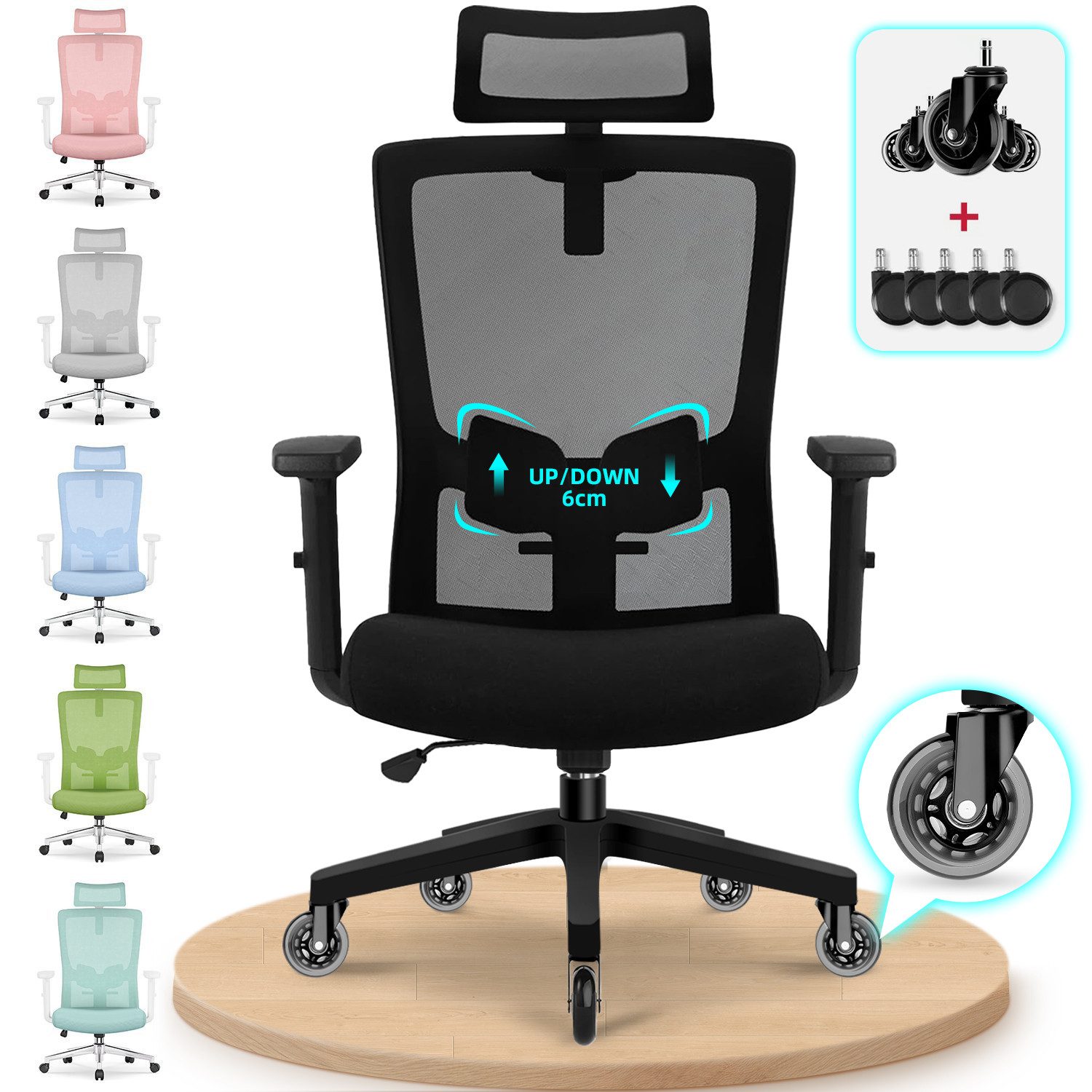 Adormii Bürostuhl bürostuhl ergonomisch, schreibtischstuhl mit verstellbarer Lendenstütze (Ergonomischer bürostuhl mit verstellbaren Armlehnen, büro stuhl bis zu 135° neigbar, ergonomic office chair mit höhenverstellbarer, atmungsaktiv und komfortabel, bürostuhl 200 kg)