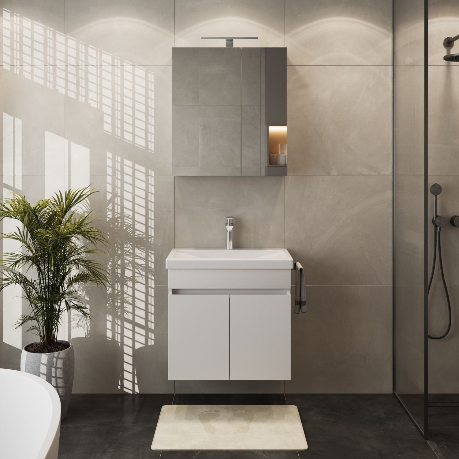 Planetmöbel Badmöbel-Set Badmöbel-Set mit Spiegelschrank 64cm (Weiß), (Komp günstig online kaufen