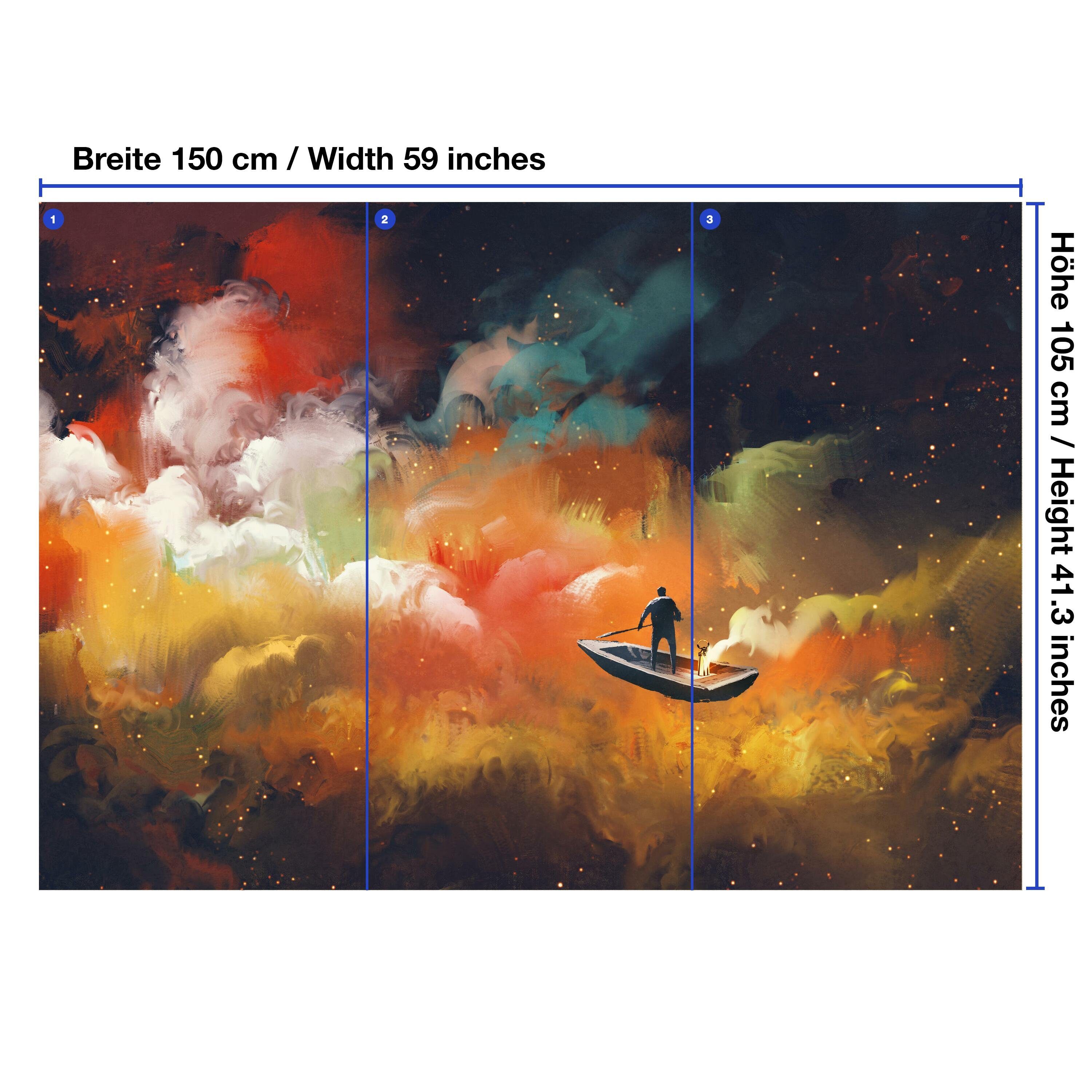 wandmotiv24 Fototapete Gemälde im Boot, Vliestapete Wolken mit Wandtapete, Motivtapete, glatt, matt, Mann